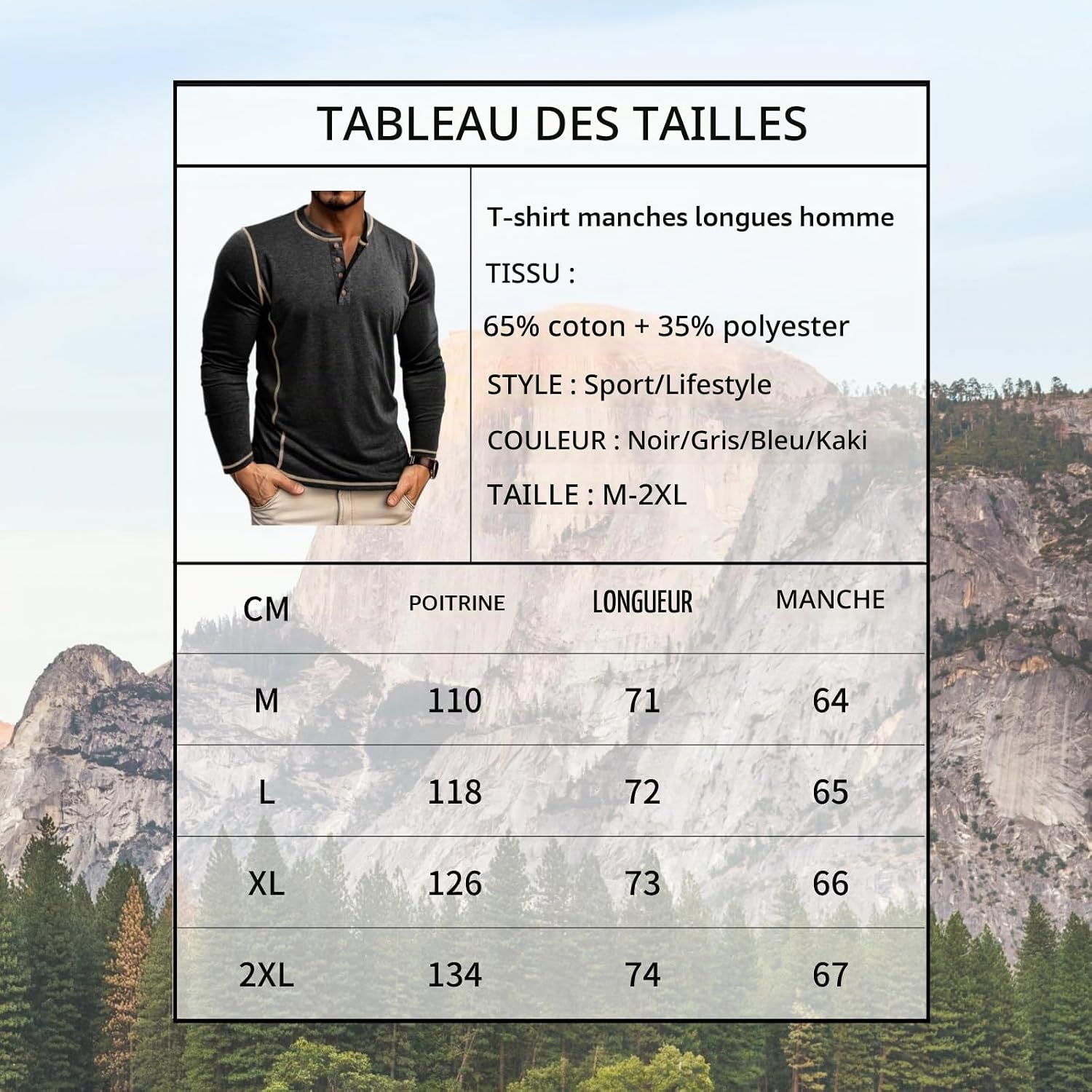 Thumbnail 4 de LAOARA heren-T-shirt met lange mouwen, Henley-model en rolkraag