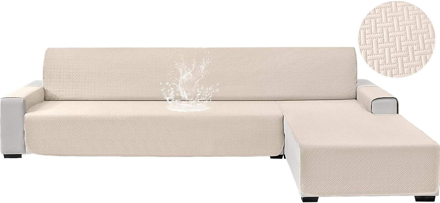 Detalle de CYCMACO Copridivano 2 Posti con Penisola – Copri Divano Chaise Longue Impermeabile Beige