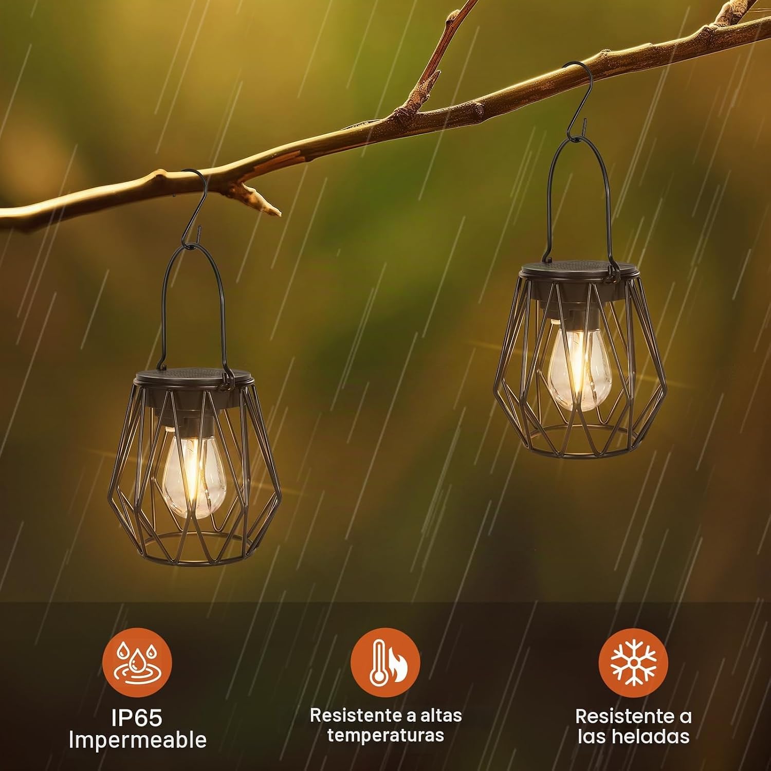Detalle de Ketom Farolillos Solares Exterior (2 Lámparas) – Farol Solar de Jardín con Diamante, IP65 y Colgante, Ideal para Patio y Terraza