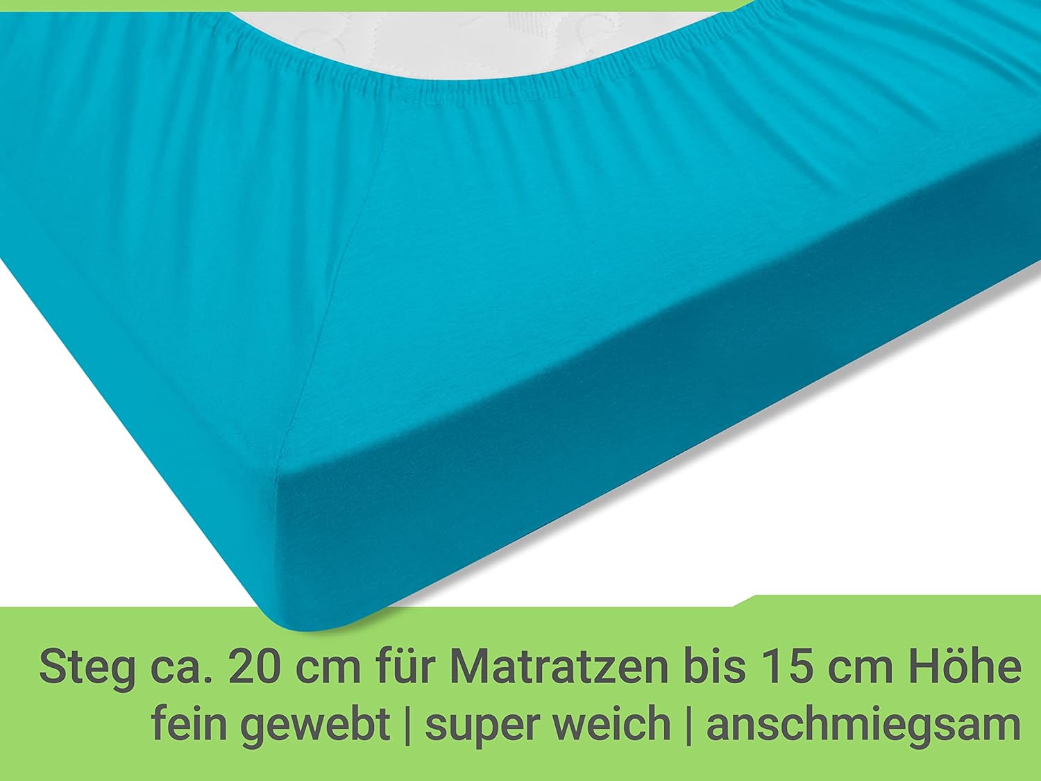 Detalle de Emily's Drap Housse 100x100 coton – lot de 2 turquoise, jersey pour lit parapluie et parc bébé (Oeko-Tex)