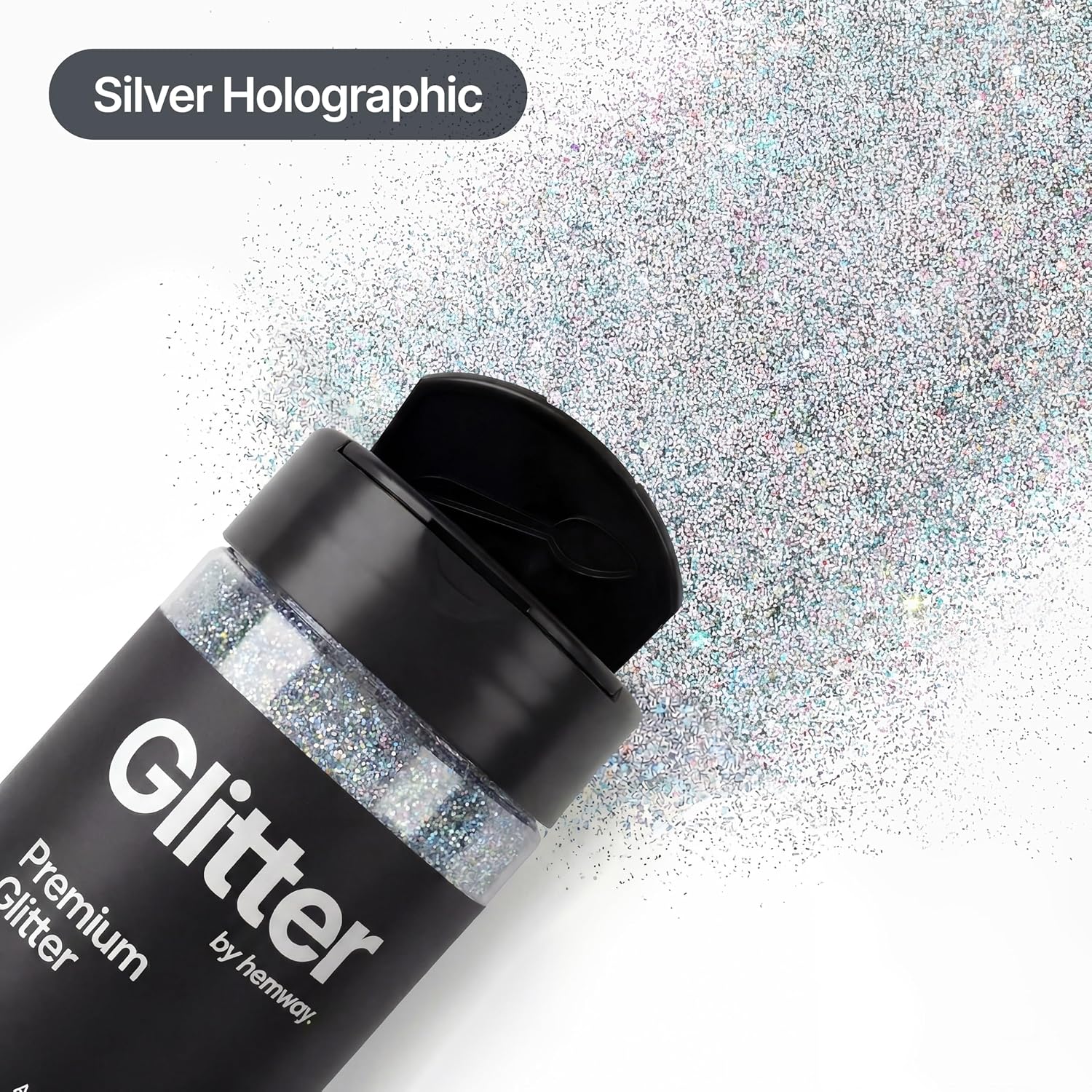 Detalle 2 de Hemway Holographic Silver Glitter Shaker (130g Ultrafine Metallic Flake) for resin, epoxy, crafts & nail art
