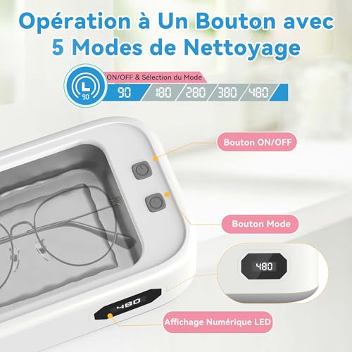 Detalle de Vyzlix Nettoyeur Ultrasons 49 kHz – 640 ml, 5 modes de minuterie