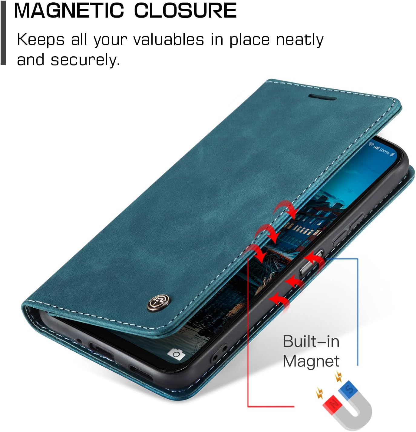 Thumbnail 2 de Cracedily wallet flip case for Samsung Galaxy A16 5G / A16 4G (Blue-Green) with card slots and magnetic closure