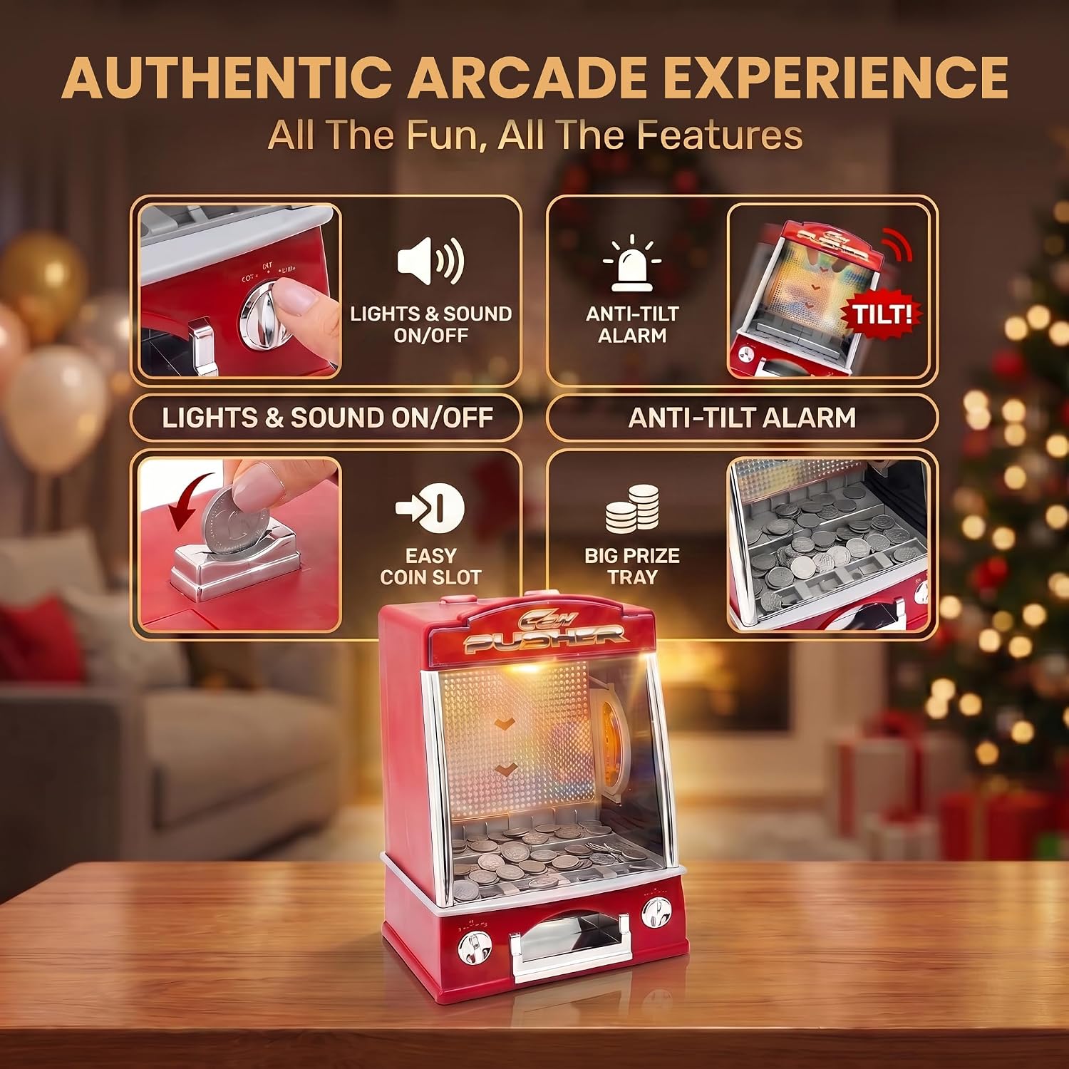 Detalle de GOODS+GADGETS Coin Pusher Slot Machine with Lights, Sound and 100 Coins