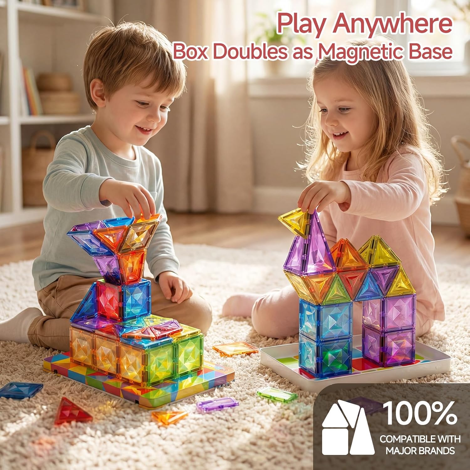 Detalle 2 de STEM MATCH Diamond Magnetic Building Tiles, 48-Piece Set with 7.5cm Tiles and Tin Box