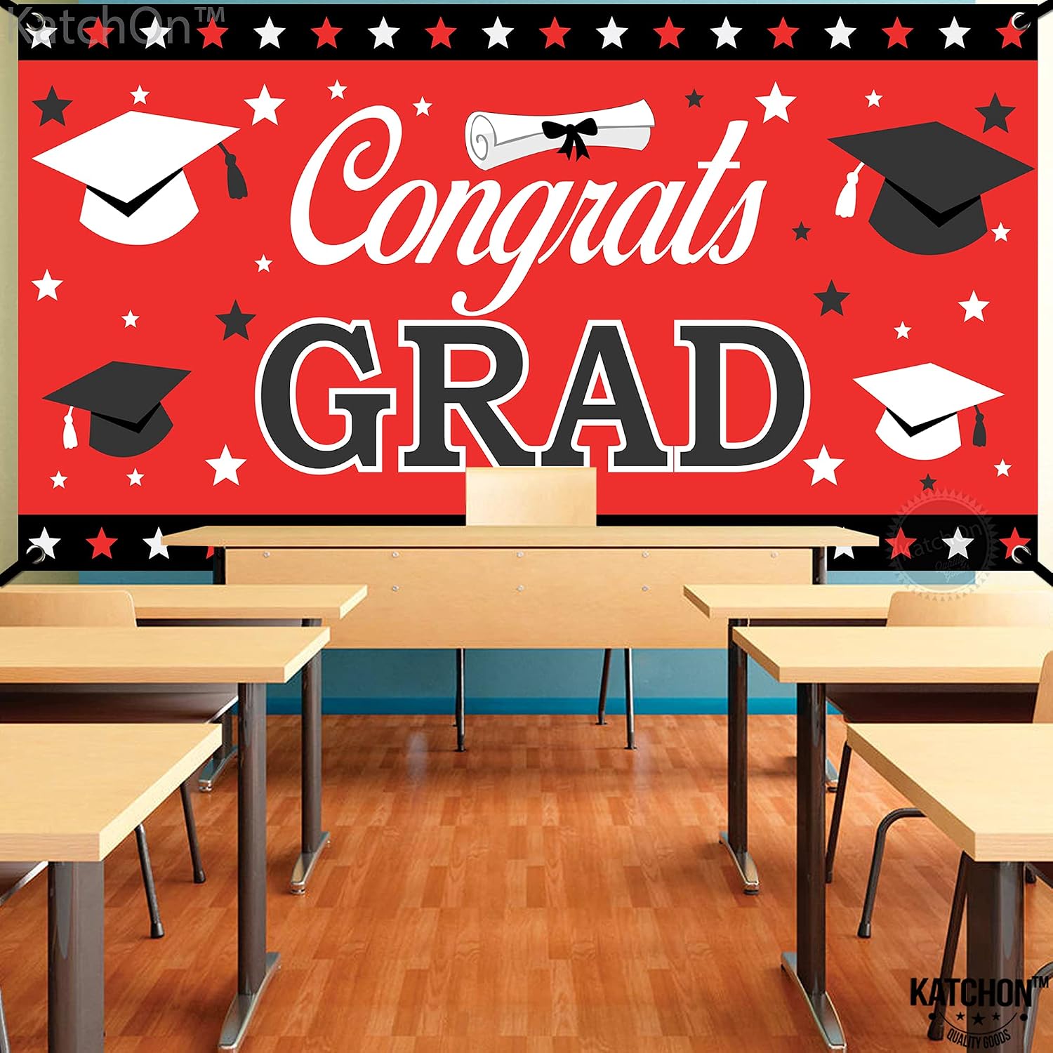 Thumbnail 5 de Graduation Decorations 2026 | Red & Black Congrats Grad Banner (72x44) by KatchOn