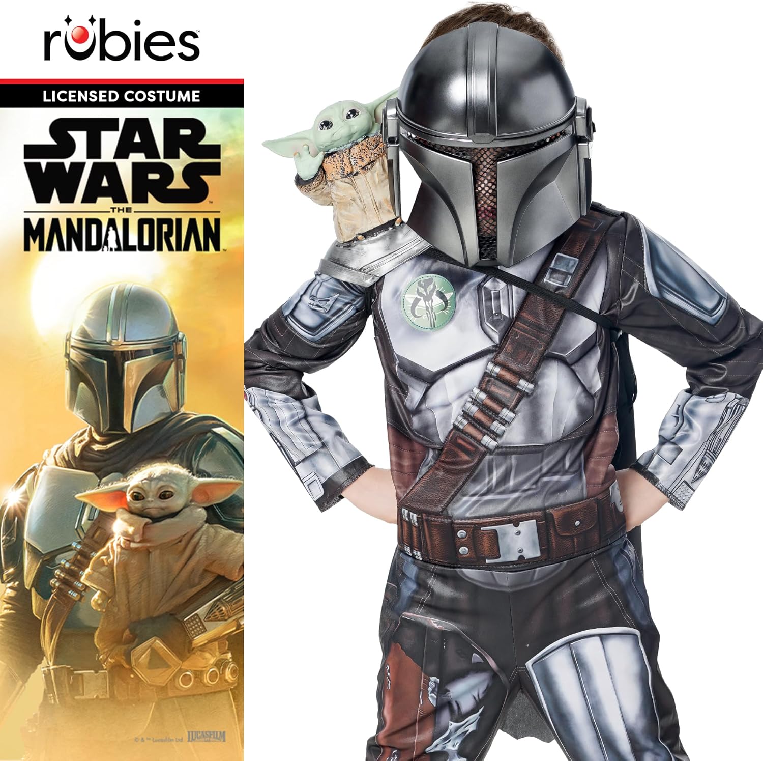 Thumbnail 6 de Rubies Costume Mandalorian per Bambini: tuta imbottita, mantello e maschera con licenza ufficiale