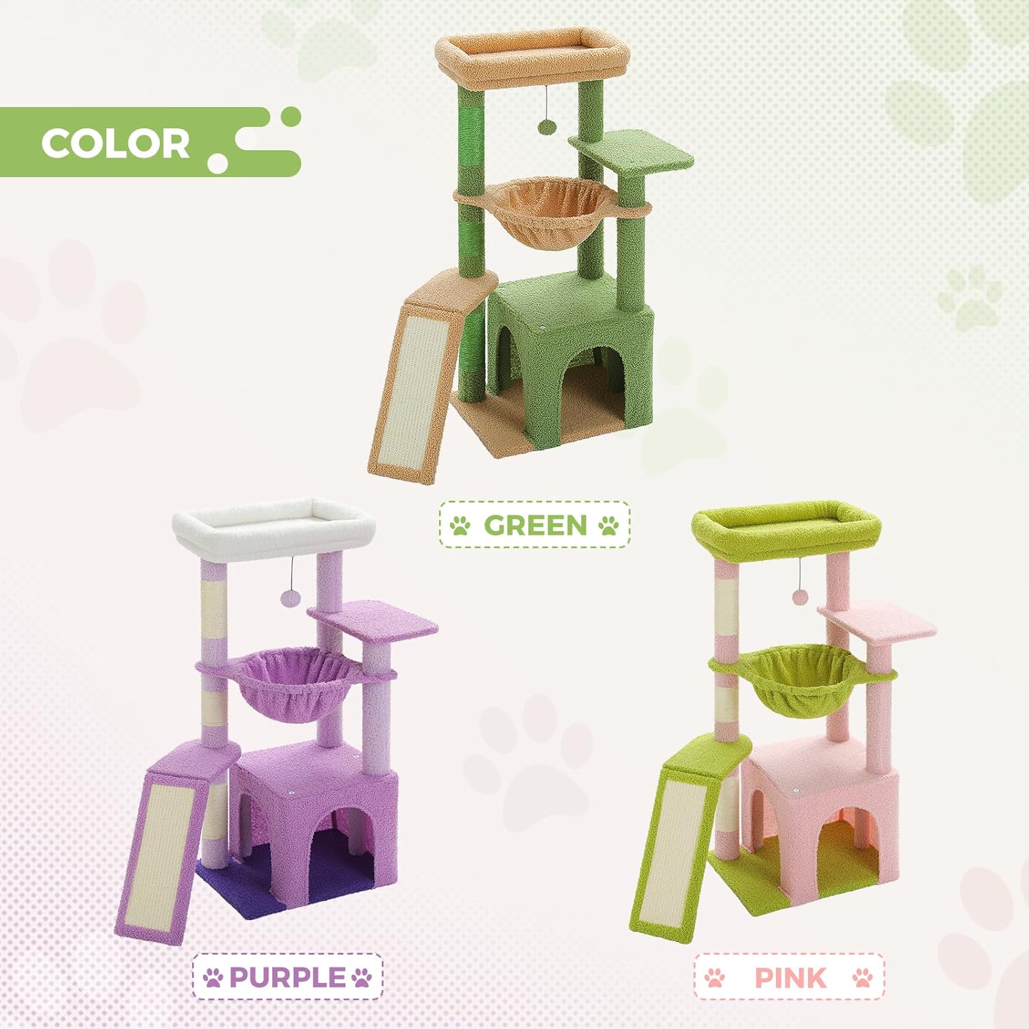 Detalle de PAWZ Road Cactus Cat Tree for Indoor Cats – 90cm with Large Condo, Hammock & Perch