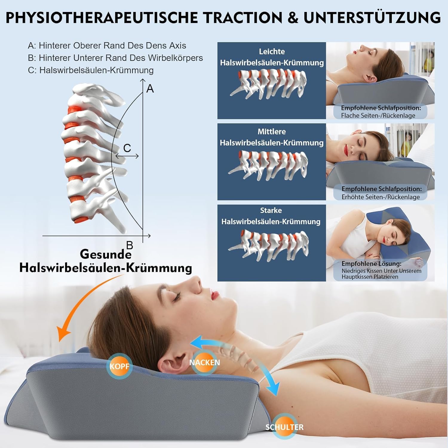 Thumbnail 3 de Hypuno Nackenstützkissen aus Memory Foam mit 2 Höhen – orthopädisches Kopfkissen gegen Nackenschmerzen