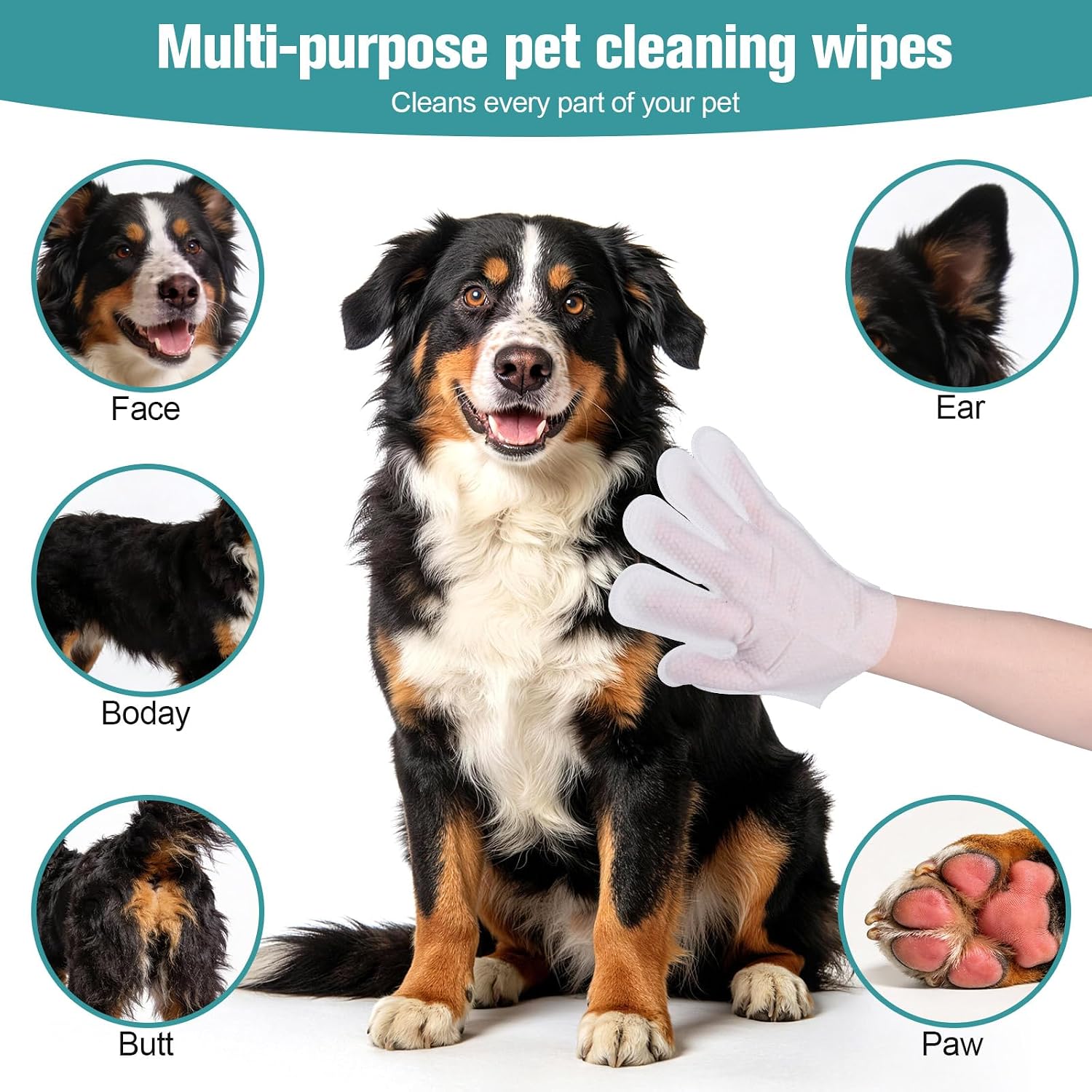 Detalle de DWDHYEAN Guantes Limpiadores para Mascotas – 24 Piezas, Toallitas en Forma de Guante, Higiénicas y Hipoalergénicas