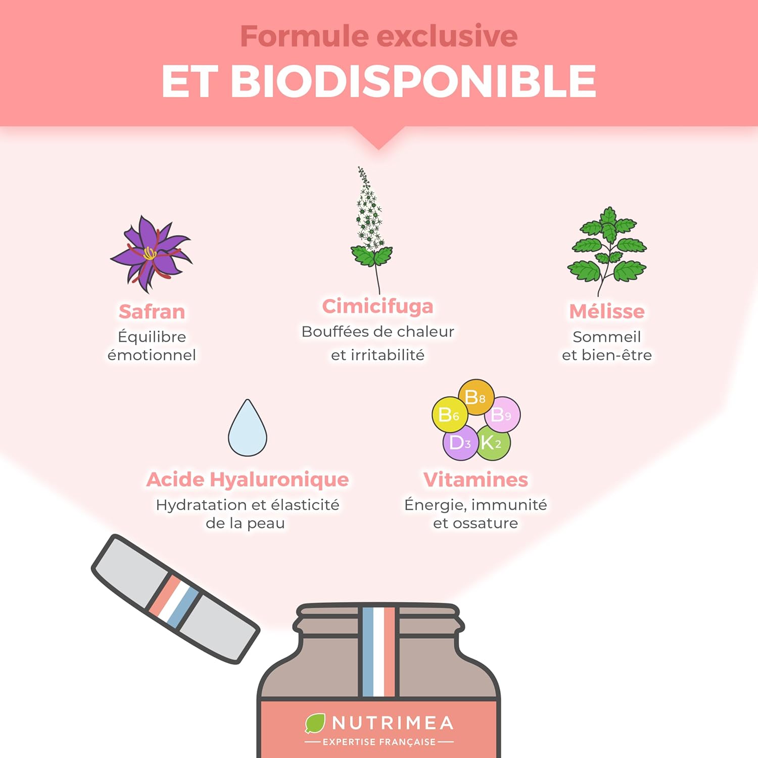 Thumbnail 3 de Complexe Menopause Nutrimea – Cimicifuga, Mélisse, Safran, Acide hyaluronique & vitamines (60 gélules vegan)