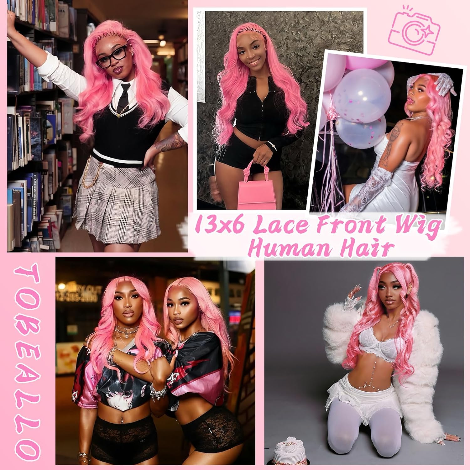 Thumbnail 4 de Tobeallo Pink human hair wig 28 inch