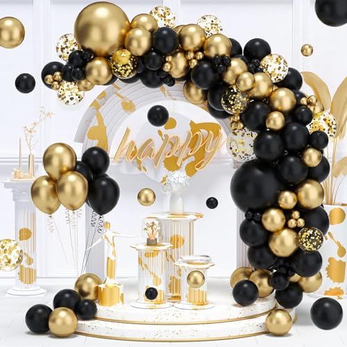 Thumbnail 5 de 50 Globos Negros y Dorados de 30 cm con confeti y cinta – WQDD STANPET