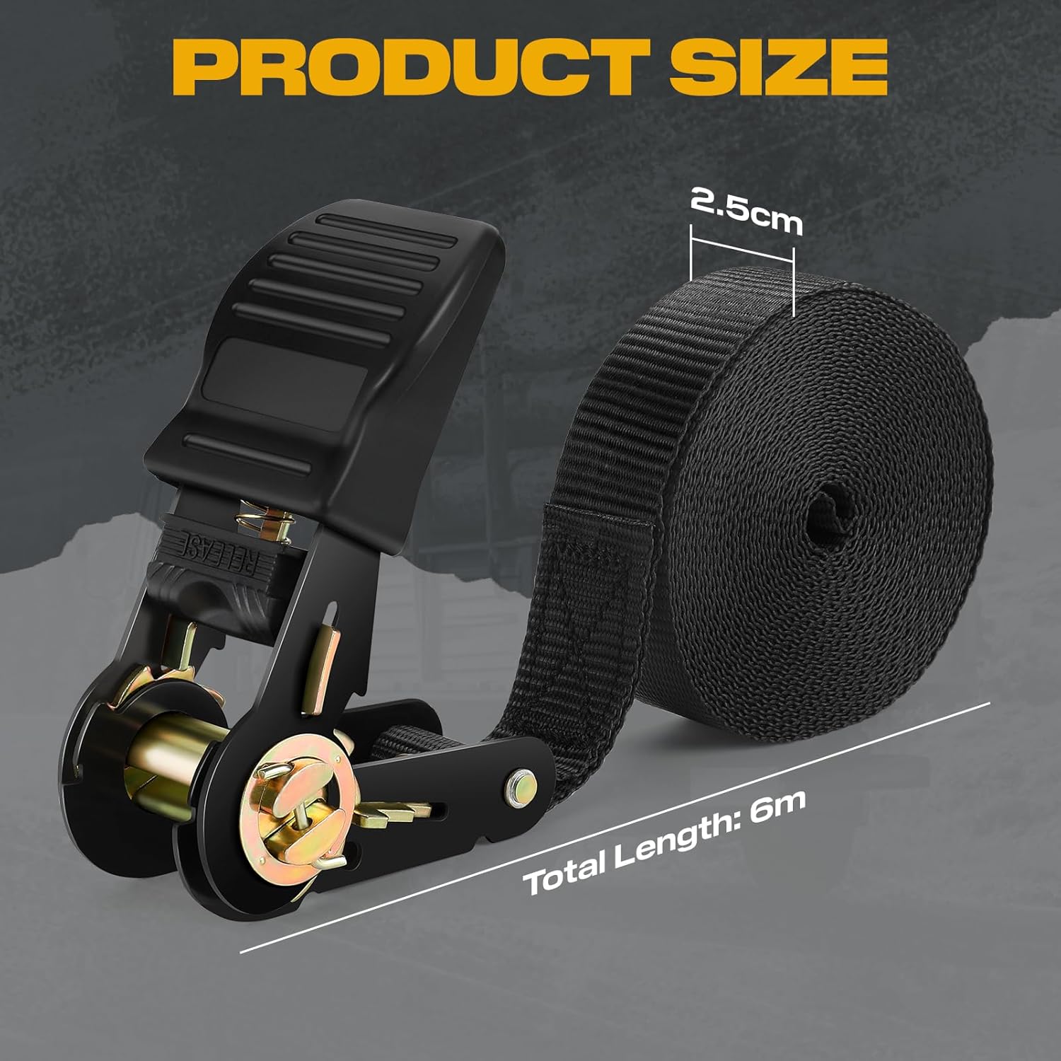 Thumbnail 6 de IAZZCO Heavy Duty Ratchet Straps (2 Pack) 6 m x 25 mm with Cam Buckle for motorcycles, cars, trailers