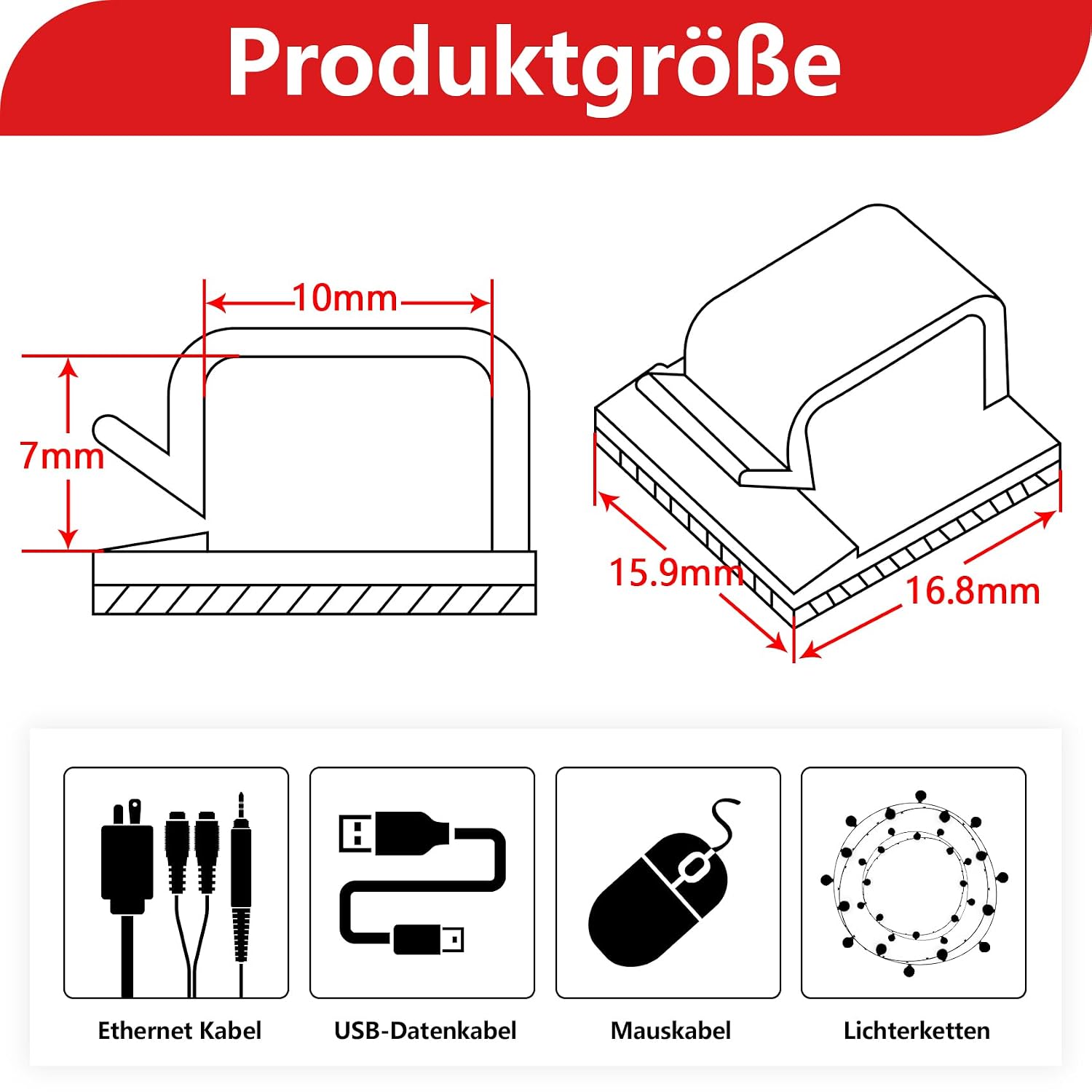 Detalle 2 de Abnii Kabelhalter 100 Stück 16,8 mm