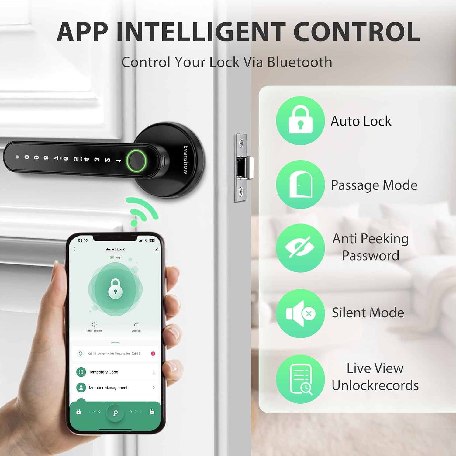 Thumbnail 5 de EVANSHOW 5-in-1 Keyless Entry Fingerprint Lock