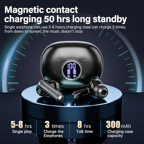 Detalle de Fhumsh A10 Wireless Earbuds: LED Display, 50H Playtime, IPX7 Fitness Ready