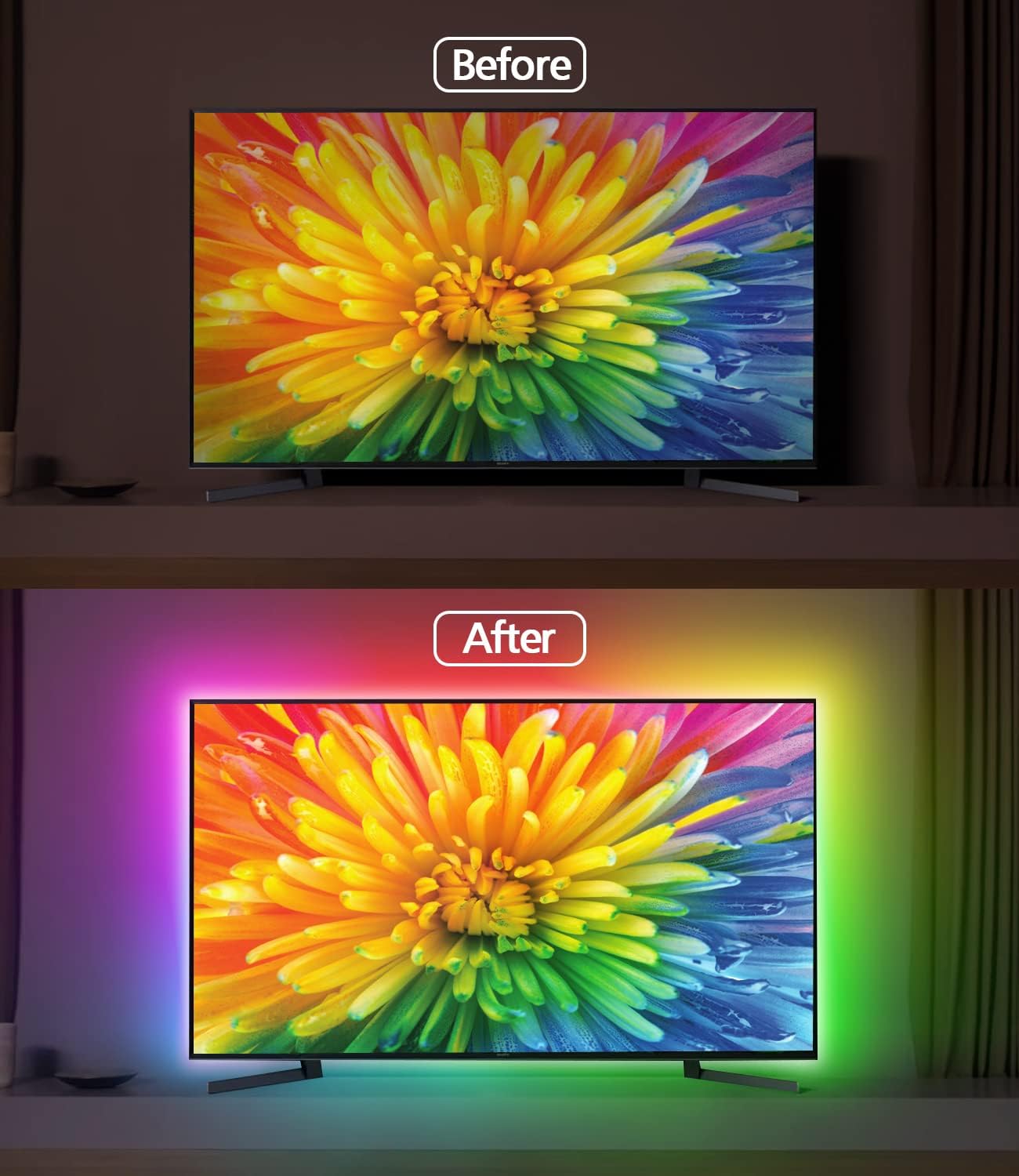 Thumbnail 1 de Daymeet TV Led Lights 4M Backlight for 55-75 inch TVs – RGBIC, USB-Powered with Remote, Bluetooth APP & Music Sync