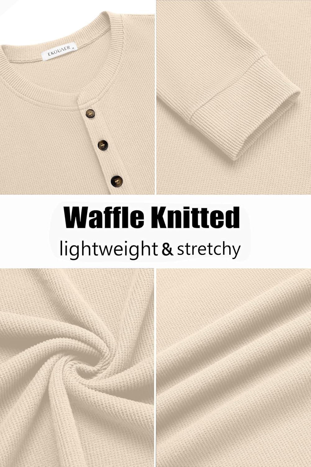 Detalle 1 de Ekouaer Men's Henley Shirt, Polyester
