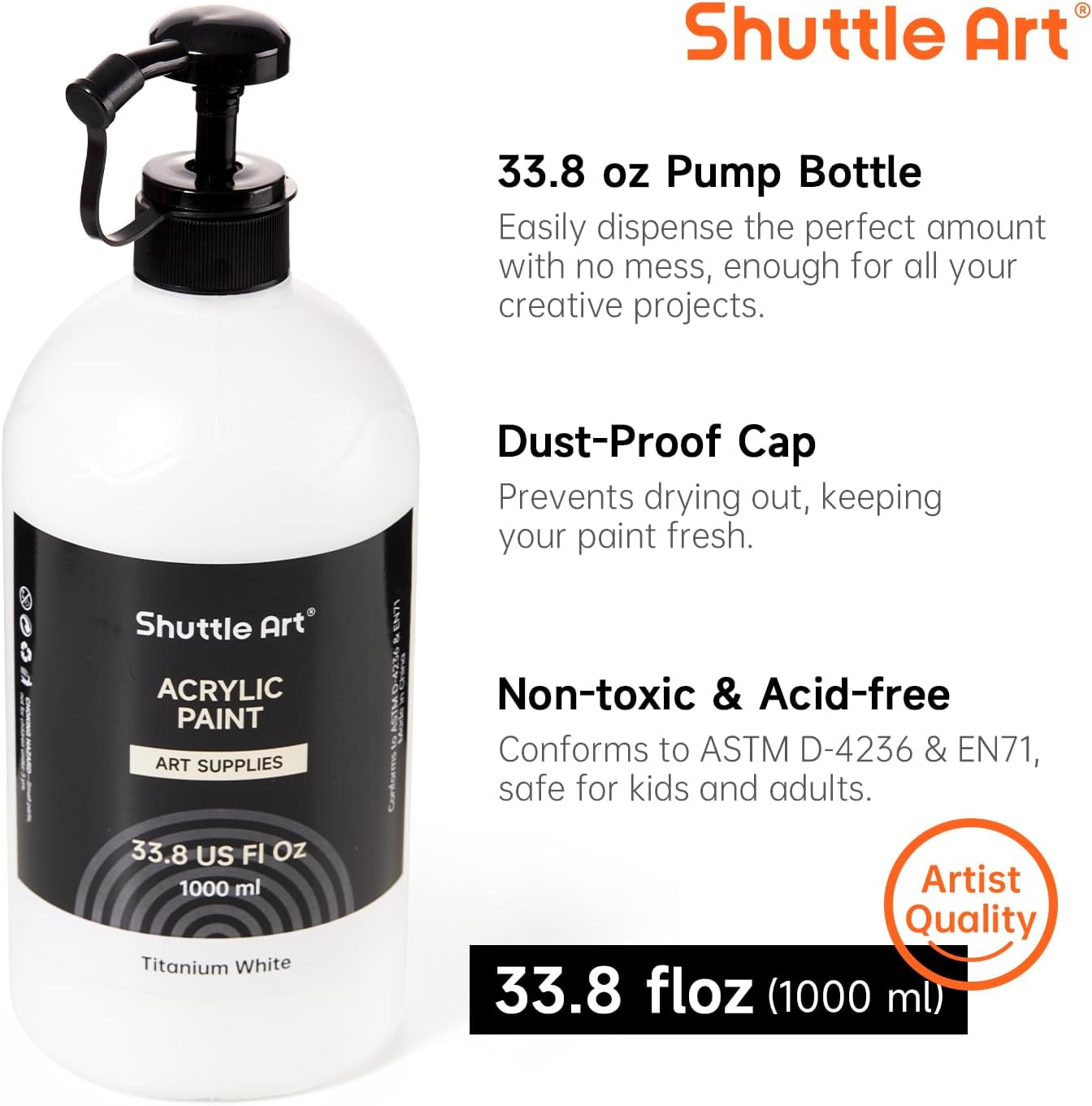 Detalle de Shuttle Art White Acrylic Paint (Titanium White) 33.8oz/1000ml pump bottle
