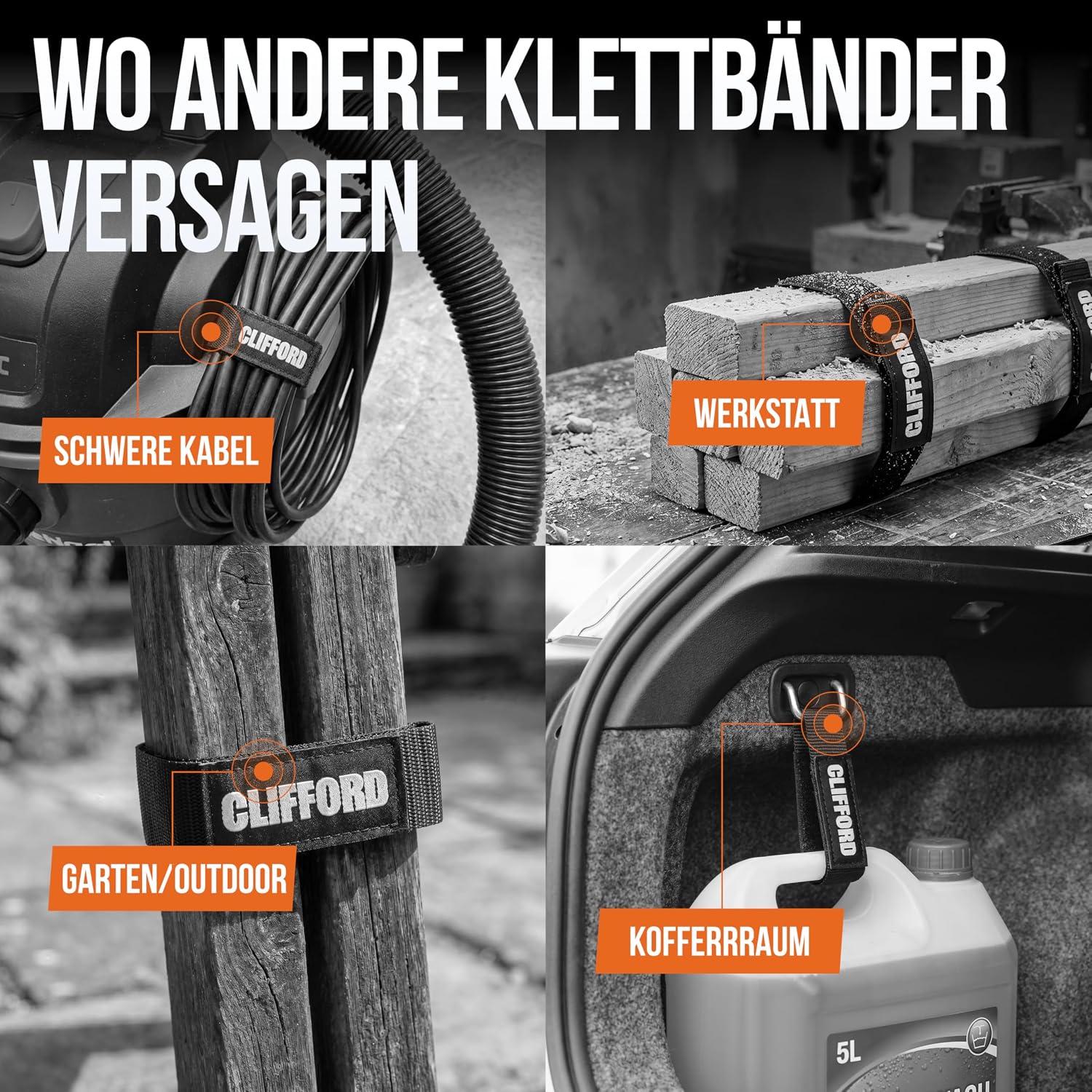 Detalle de CLIFFORD Mini Klett Spanngurte – Wetterfest, stärker als Klettbänder