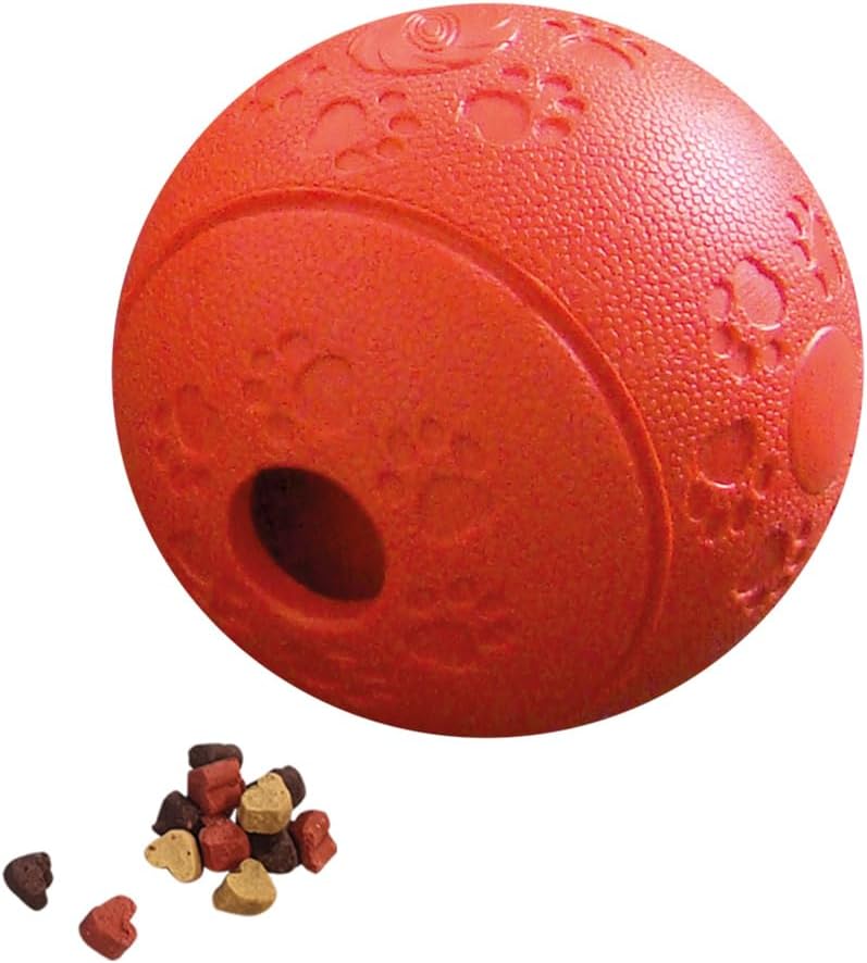 Detalle de Nobby Vollgummi Snackball rot 11 cm – robustes Kauspielzeug mit zwei Öffnungen