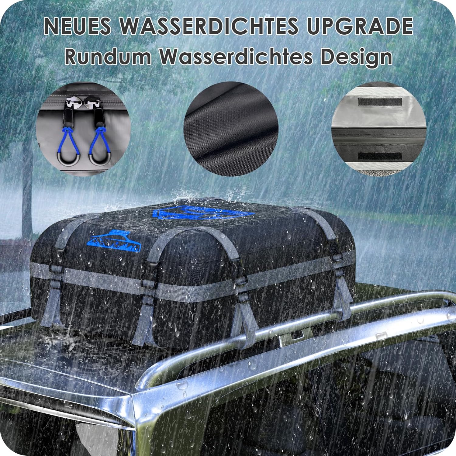 Thumbnail 1 de Rymopuey faltbare Dachbox 15–21 Kubikmeter (700D, wasserdicht) mit Anti-Rutsch-Matte und 6 Gurten