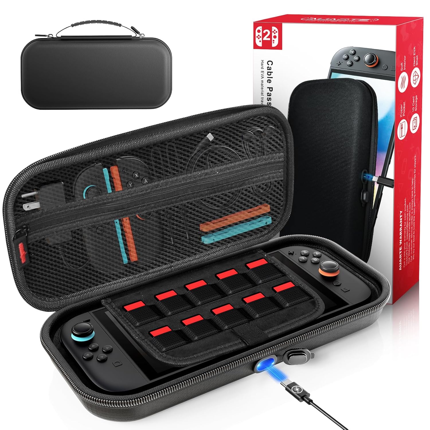 Detalle de Auarte Switch 2 Carrying Case with 10-Game Storage