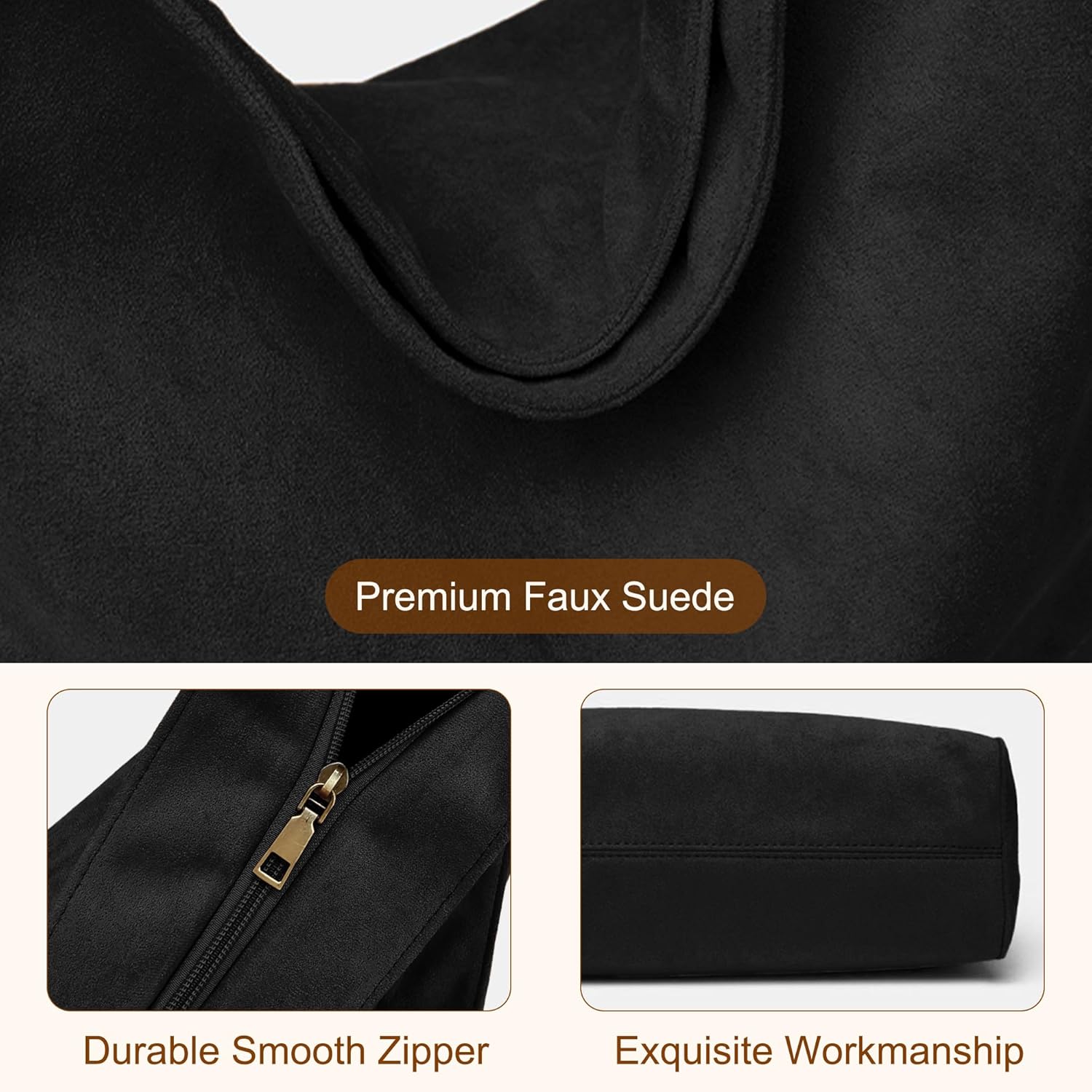 Thumbnail 3 de Grand cabas en daim suédé Gluckstar pour femme (38x36x12 cm) – sac porté épaule, travail, cours et courses