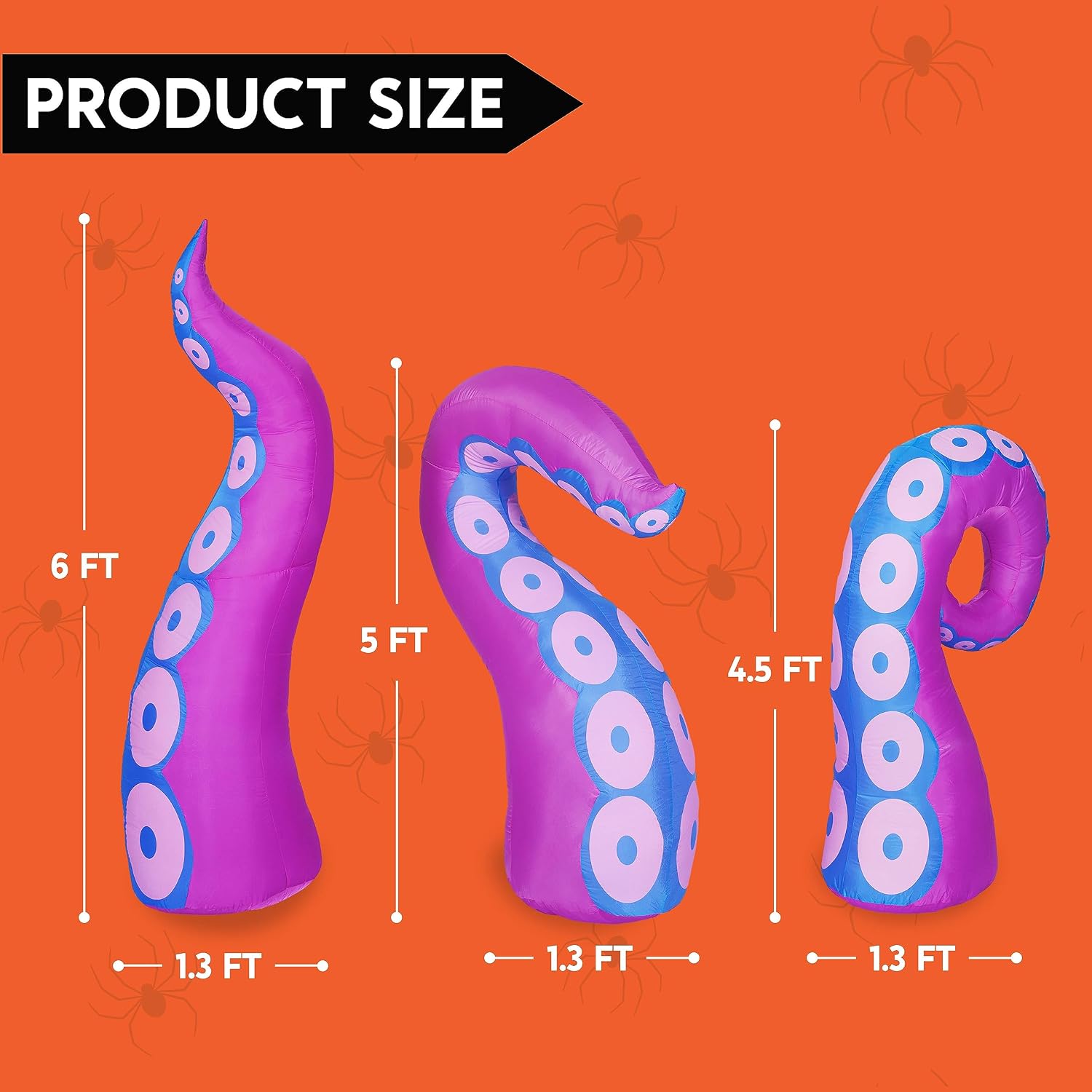 Detalle 2 de Joiedomi 3-Piece Halloween Inflatable Octopus Tentacles with White LEDs