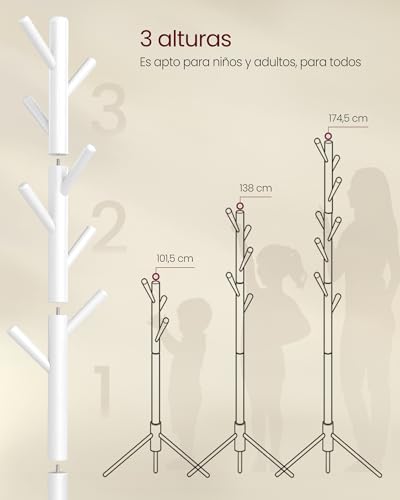 Thumbnail 5 de VASAGLE RCR04WT perchero en forma de árbol de madera maciza con 8 ganchos
