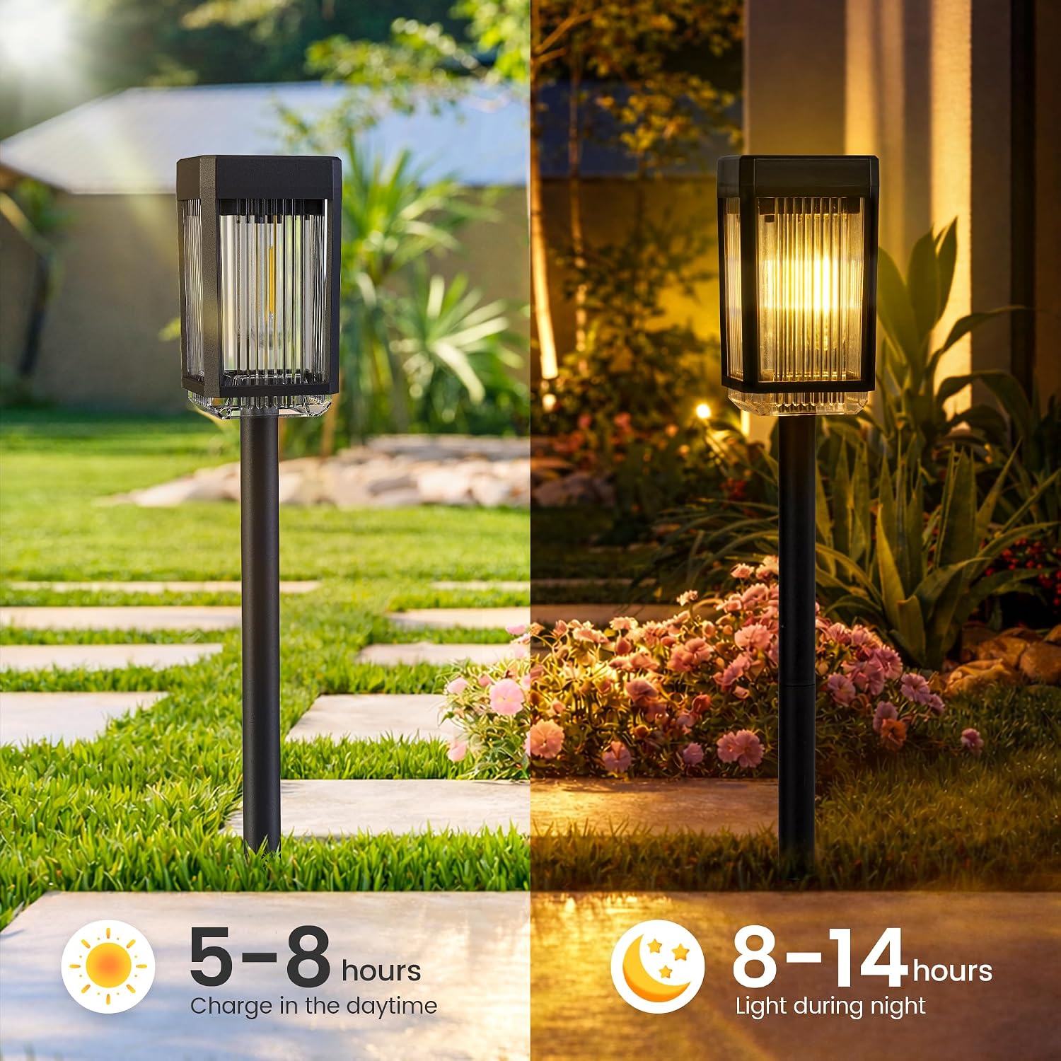 Detalle de HMDecor 8-Pack Solar Path Lights: IP65 Waterproof Garden Lights with 3 Brightness Levels