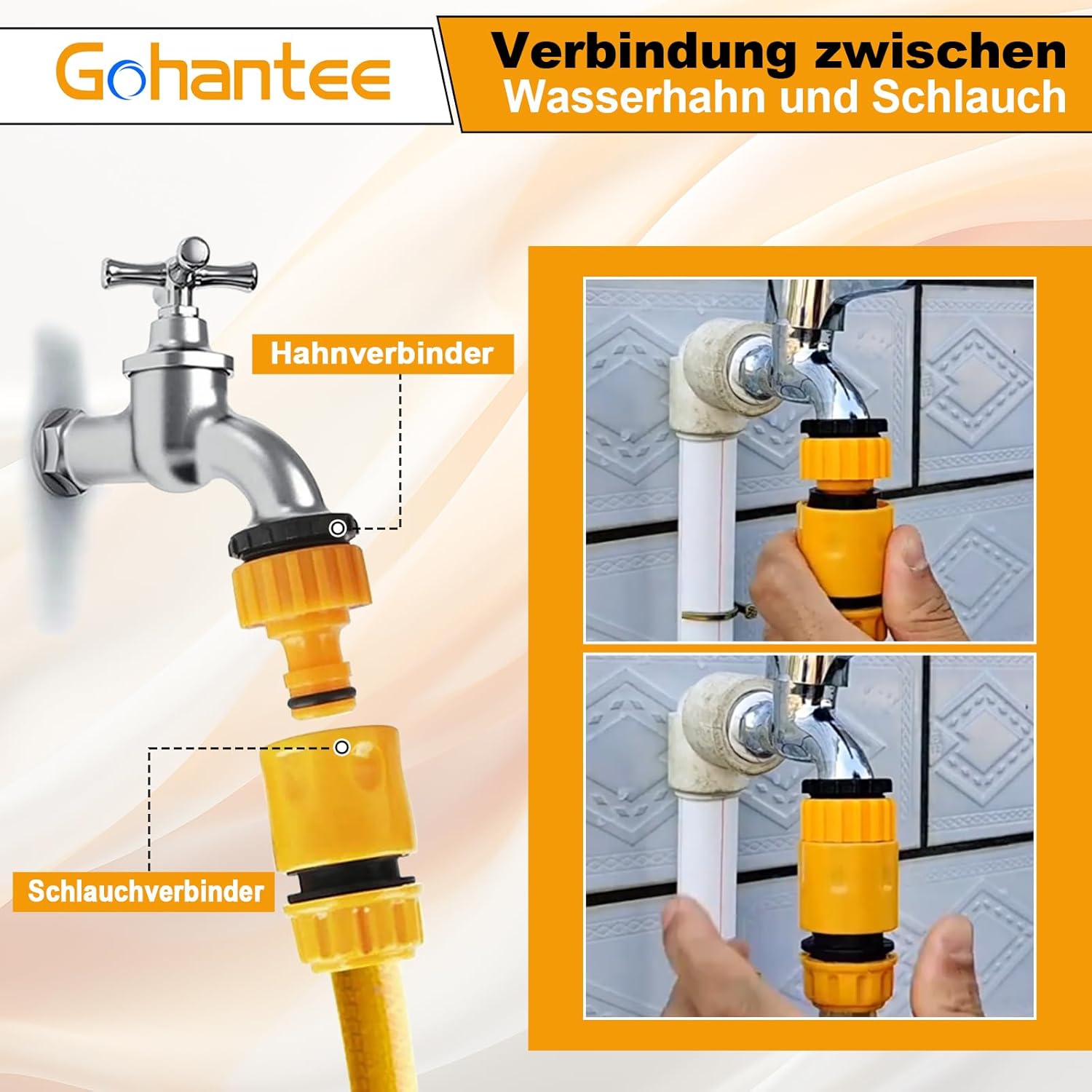 Detalle de gohantee 9 Stück Schlauchverbinder Hahnverbinder 2-in-1 für 1/2 und 3/4 Zoll – Tap Connector Adapter