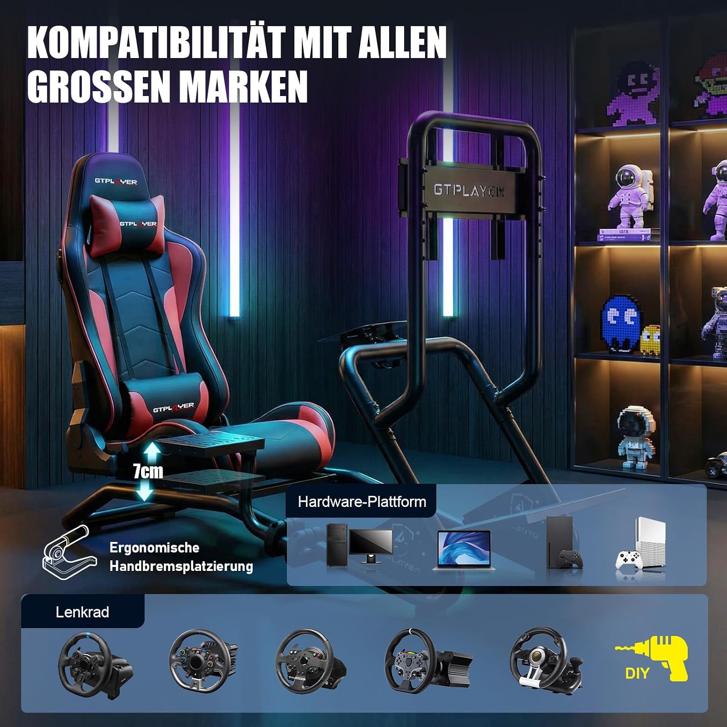 Detalle 2 de GTPLAYER Simulator Cockpit: Lenkradständer, 3D-Stereosounds, Monitorhalterung und mehr