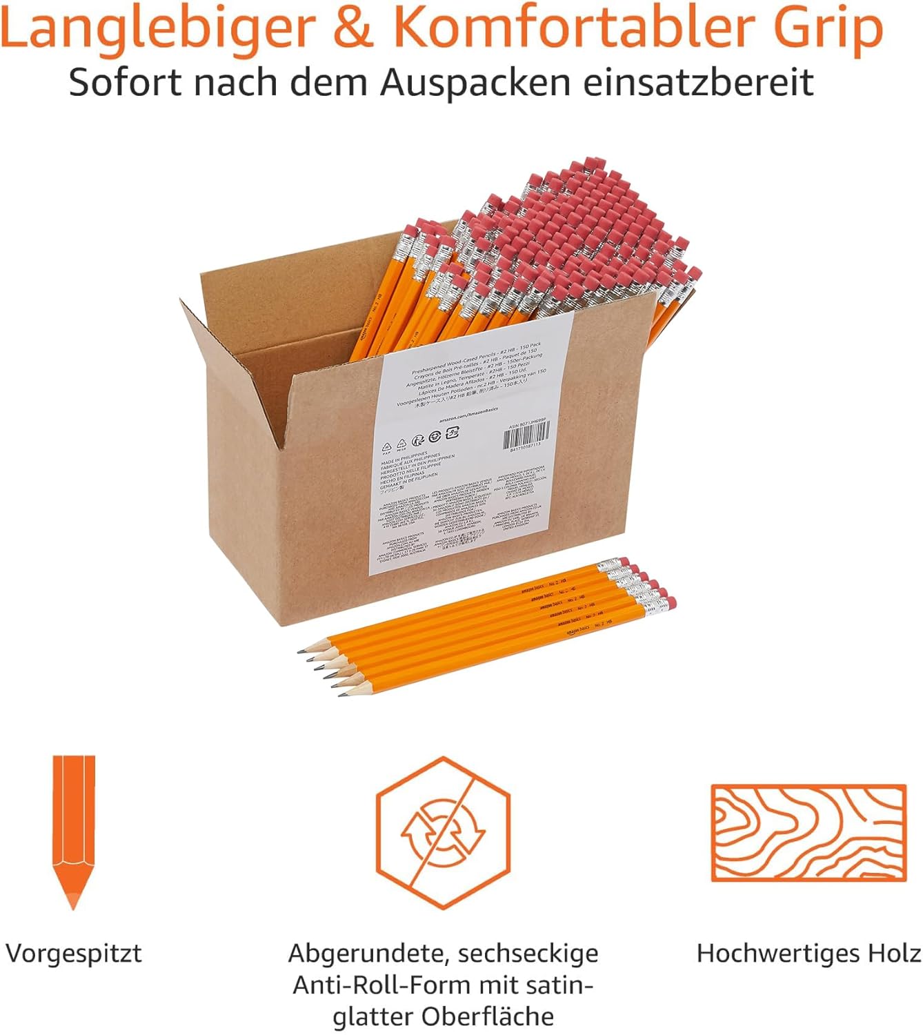 Detalle 2 de Amazon Basics Bleistifte HB, vorgespitzt, 150er-Pack ✏