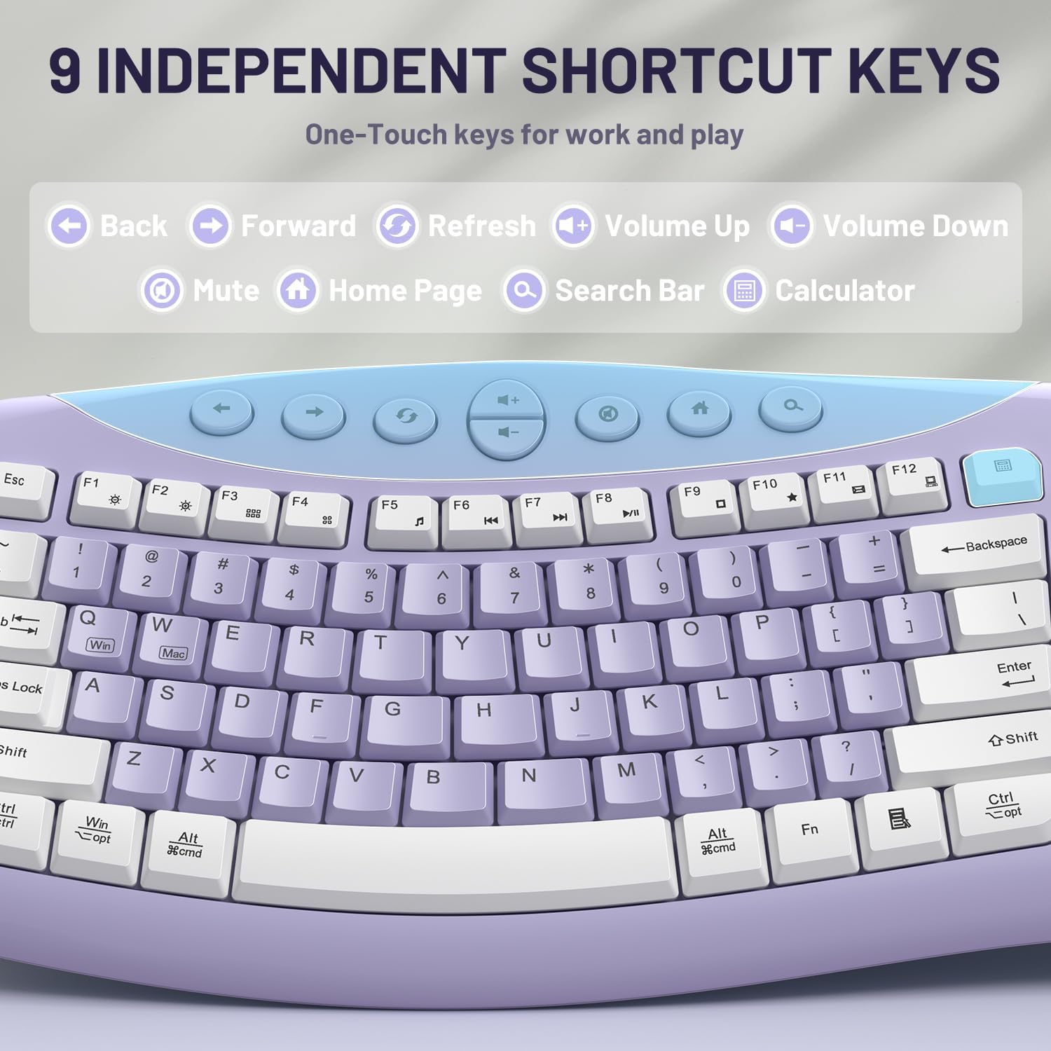 Thumbnail 5 de RECCAZR Wireless Keyboard and Mouse Combo, Quiet Curved Design, Purple