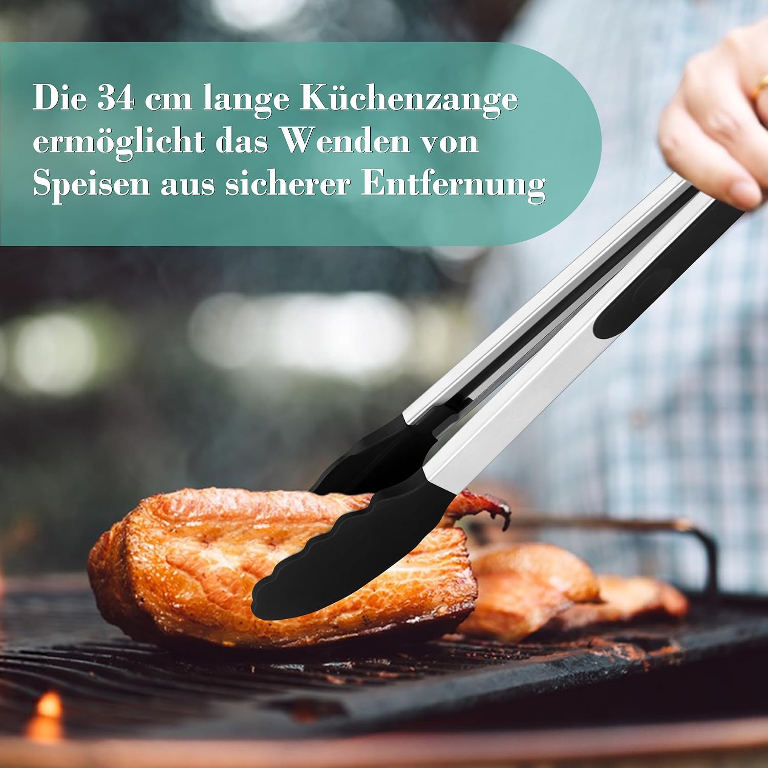 Thumbnail 6 de HaWare Küchenzange – 2er Edelstahl-Set mit hitzebeständigem Silikongriff, Schwarz