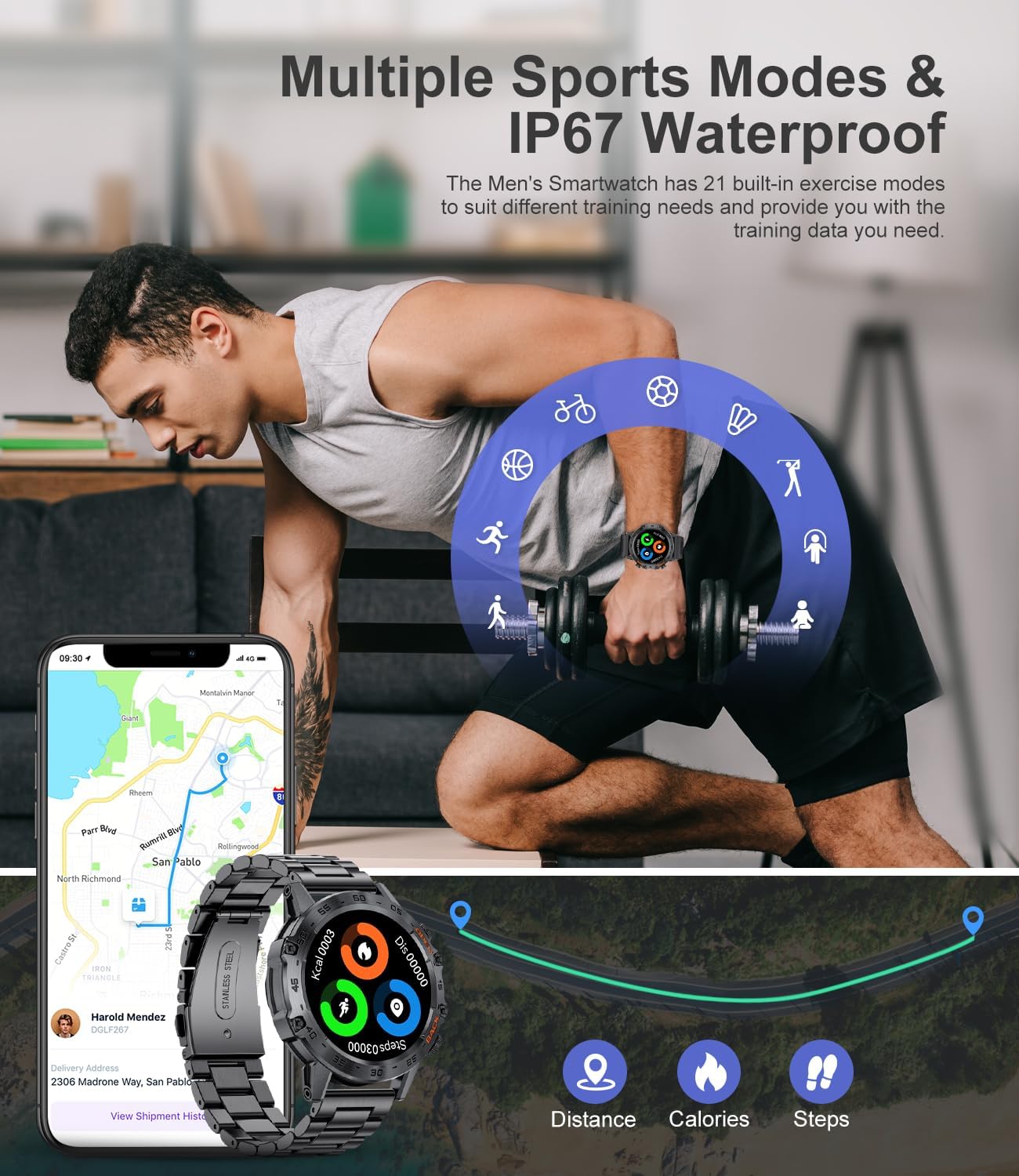 Detalle 2 de FEELNEVER Smart Watch for Men with Wireless Call Function: A Practical Military-Grade Fitness Companion