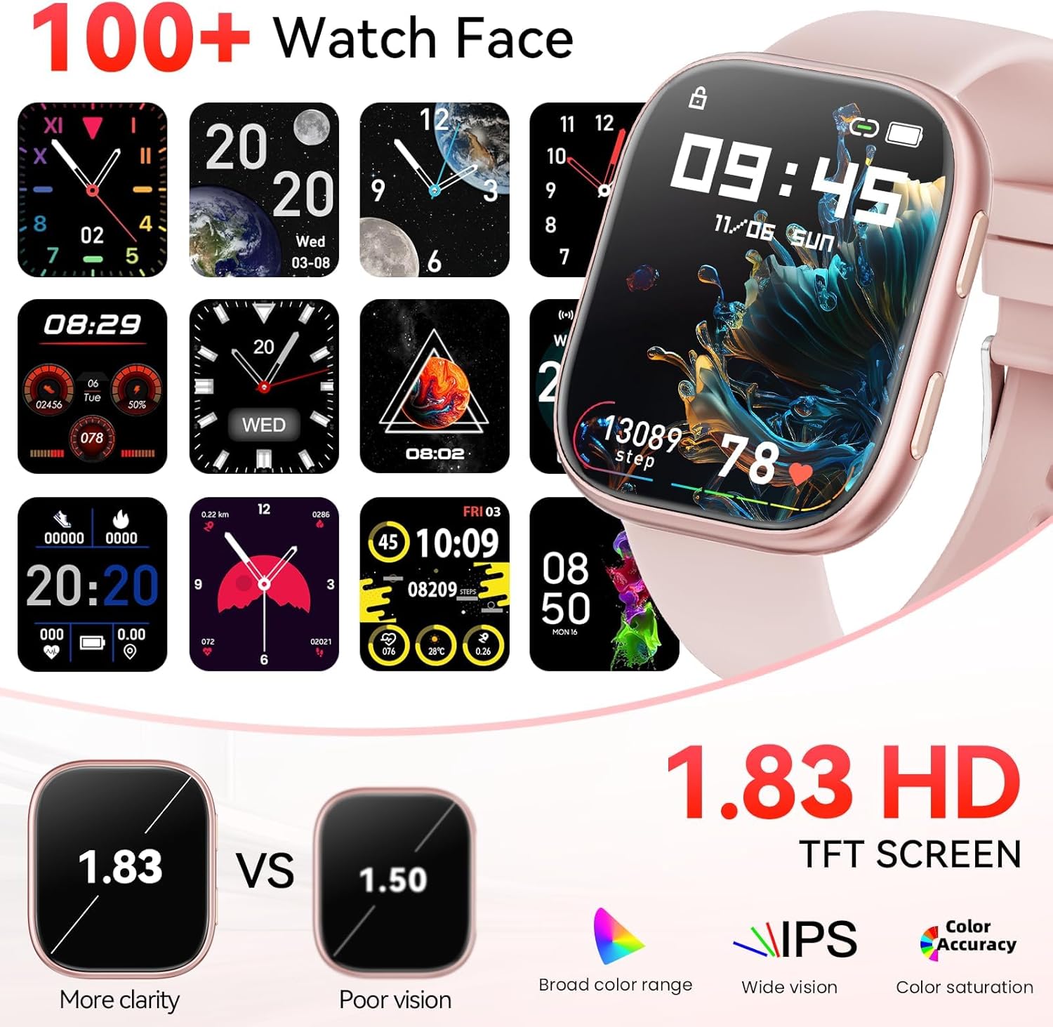 Thumbnail 1 de Smart Watches for Women Men 1.83-inch HD Bluetooth Call Fitness Watch with Heart Rate, SpO2 & Sleep Monitoring