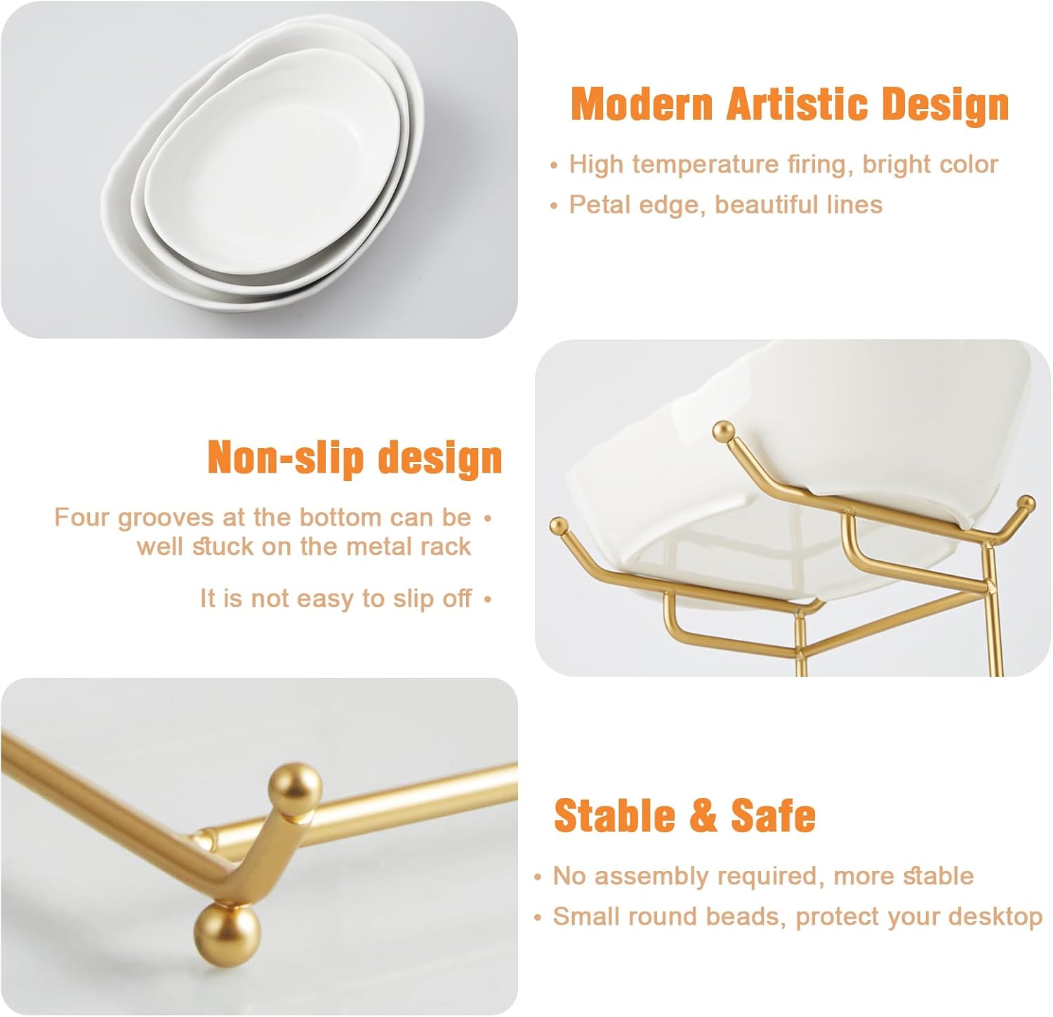 Thumbnail 5 de HOMKULA 3-Tier Ceramic Fruit Bowl with Gold Metal Stand (Small)