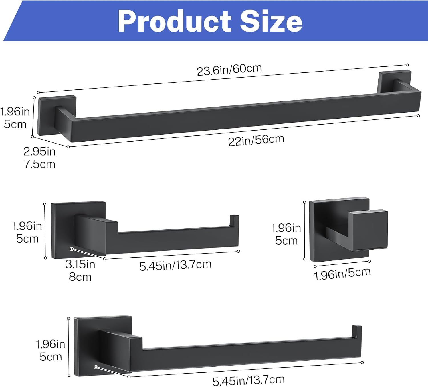 Thumbnail 5 de KORASTE K3 Matte Black Bathroom Hardware Set, 304 Stainless Steel, 5 Pieces