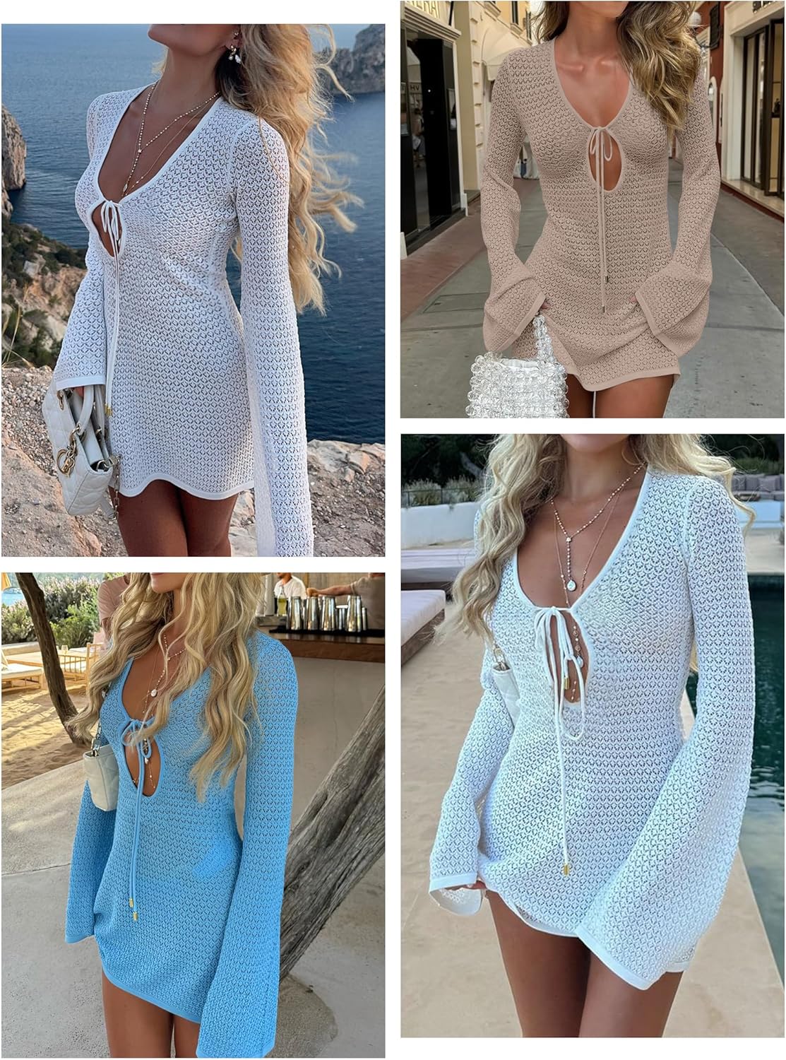 Thumbnail 1 de ANRABESS Crochet Mesh Cover Up V-Neck Dress 🏖