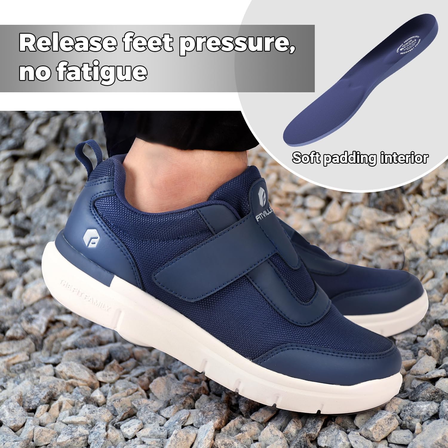 Thumbnail 6 de FitVille Diabetiker Schuhe für Herren Extra Weit mit Klettverschluss (offener Schaft) – Gesundheits-Sneaker in Schwarz, Blau, Grau