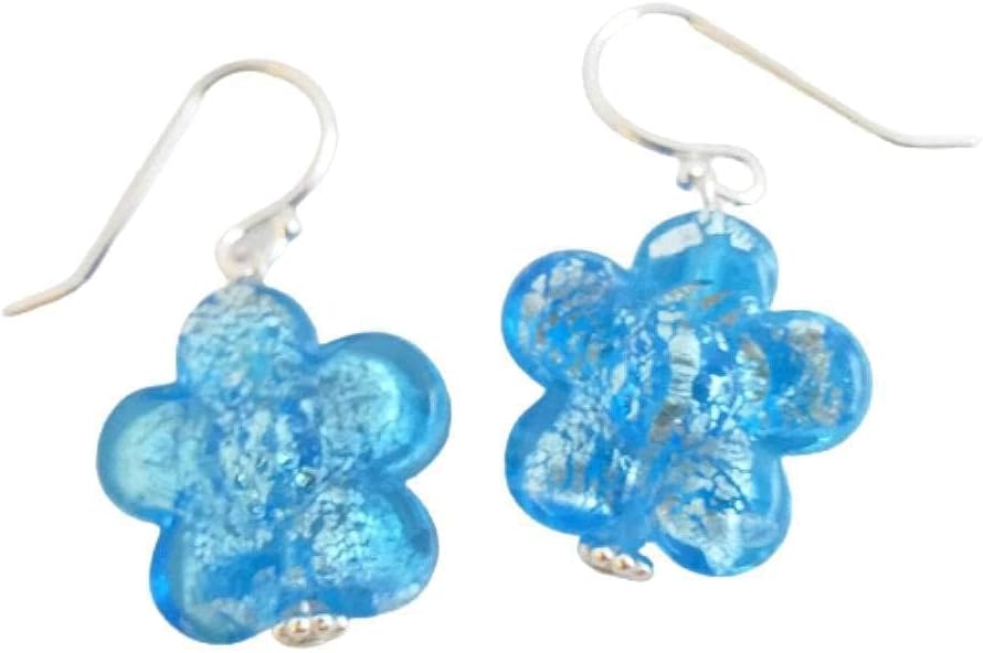 Detalle de Murano Glas Blau Blumen Ohrringe