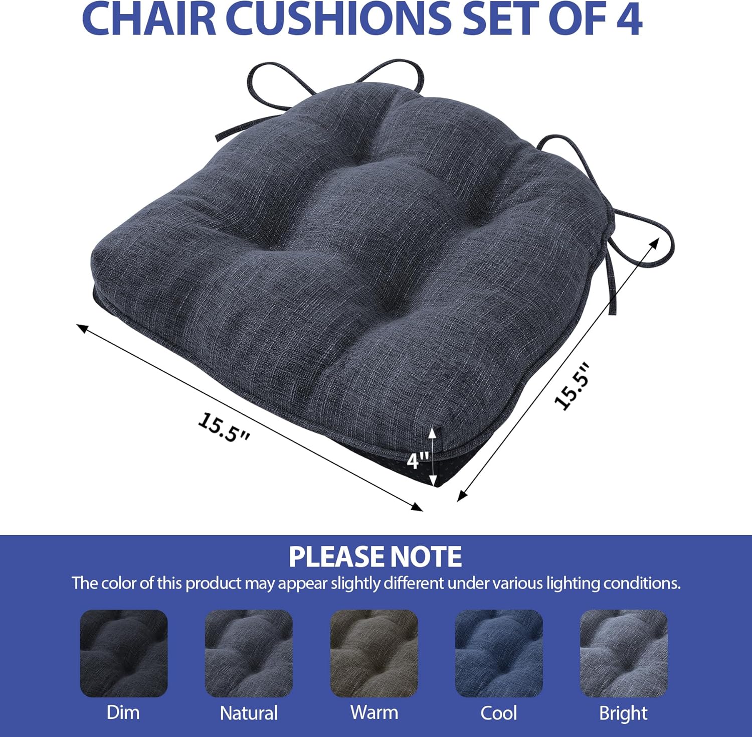 Thumbnail 2 de IPYNBAP Tufted Memory Foam Chair Cushions (Set of 4) for Dining Chairs, Navy Blue, 15.5 in x 15.5 in x 4 in