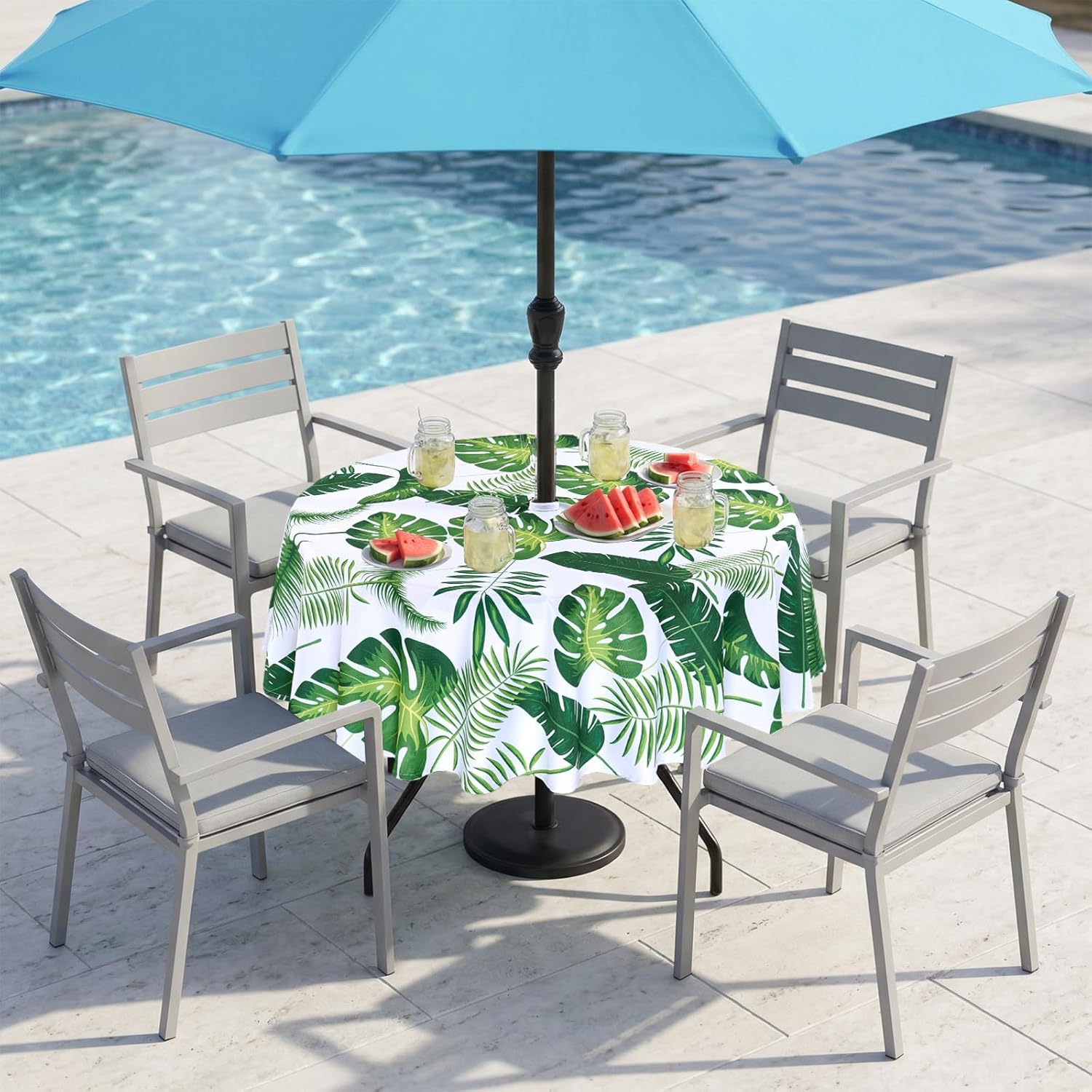 Thumbnail 4 de Eternal Beauty 152cm Round Palm Leaf Outdoor Tablecloth with Umbrella Hole and Zipper (60")