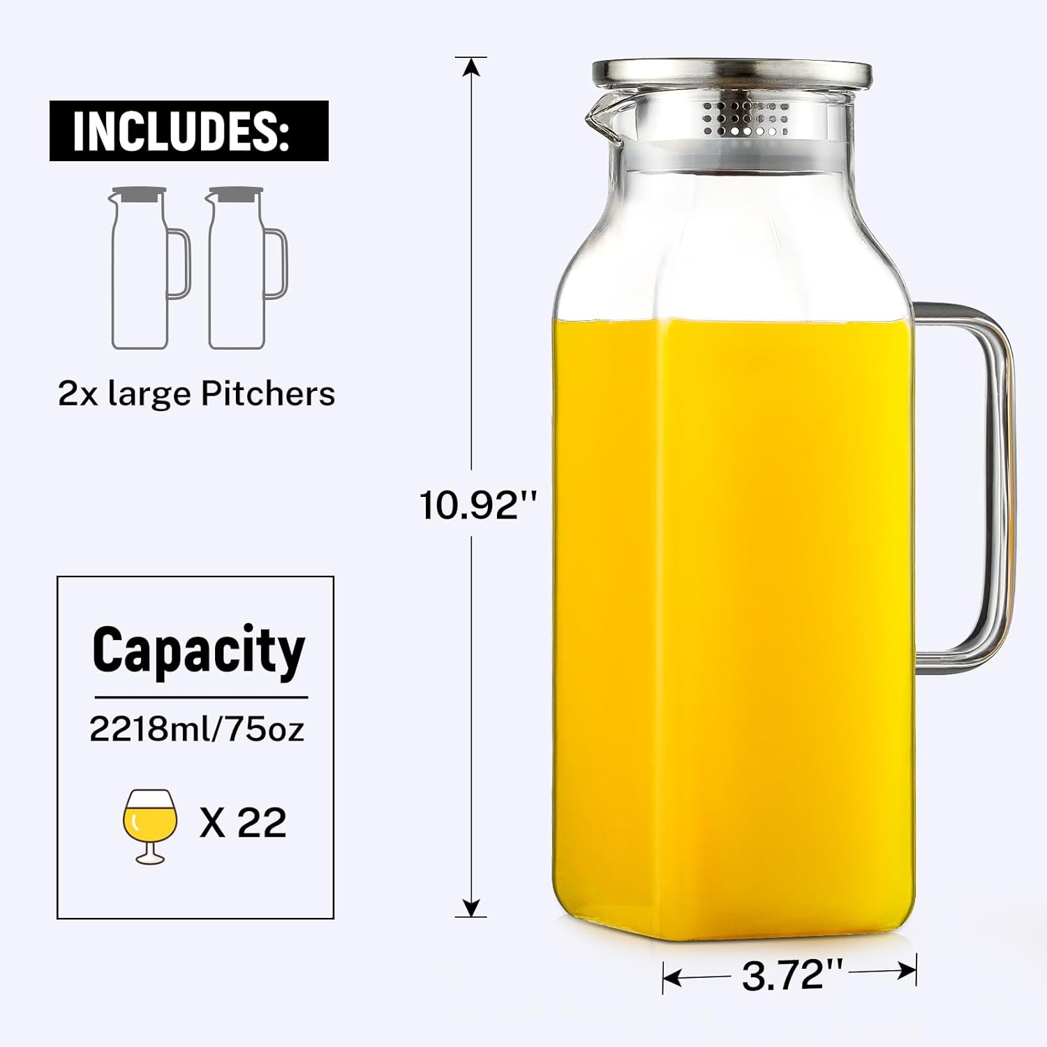 Detalle 2 de Netany 2 Pack 2L Glass Pitcher 🥤