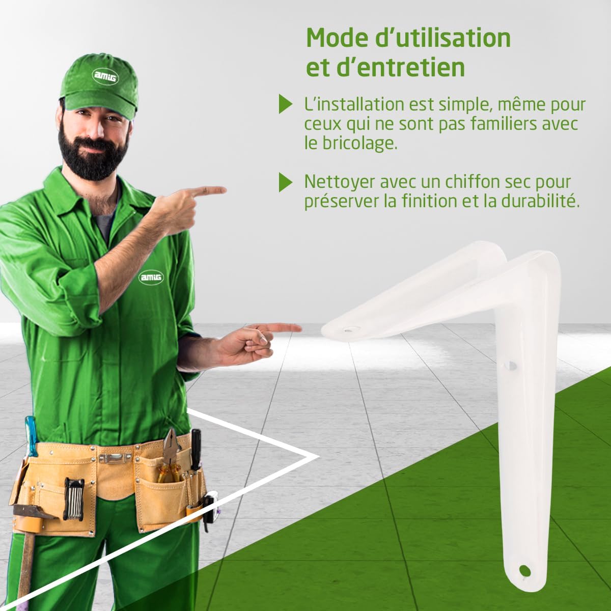 Detalle de AMIG - Support pour Étagère Murale en Acier 250x200 mm, Blanche, jusqu’à 35 kg