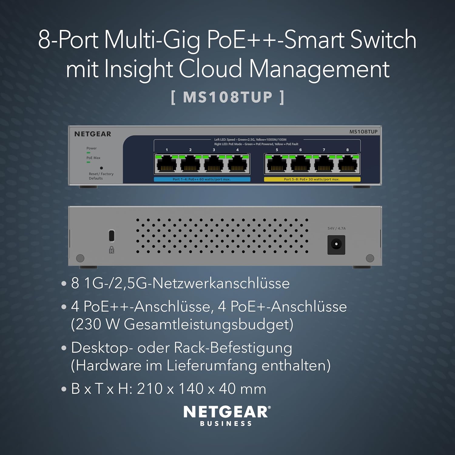 Thumbnail 1 de NETGEAR 8-Port Ultra60 PoE Multi-Gigabit Switch MS108TUP – Kaufberatung und Anwendungstipps