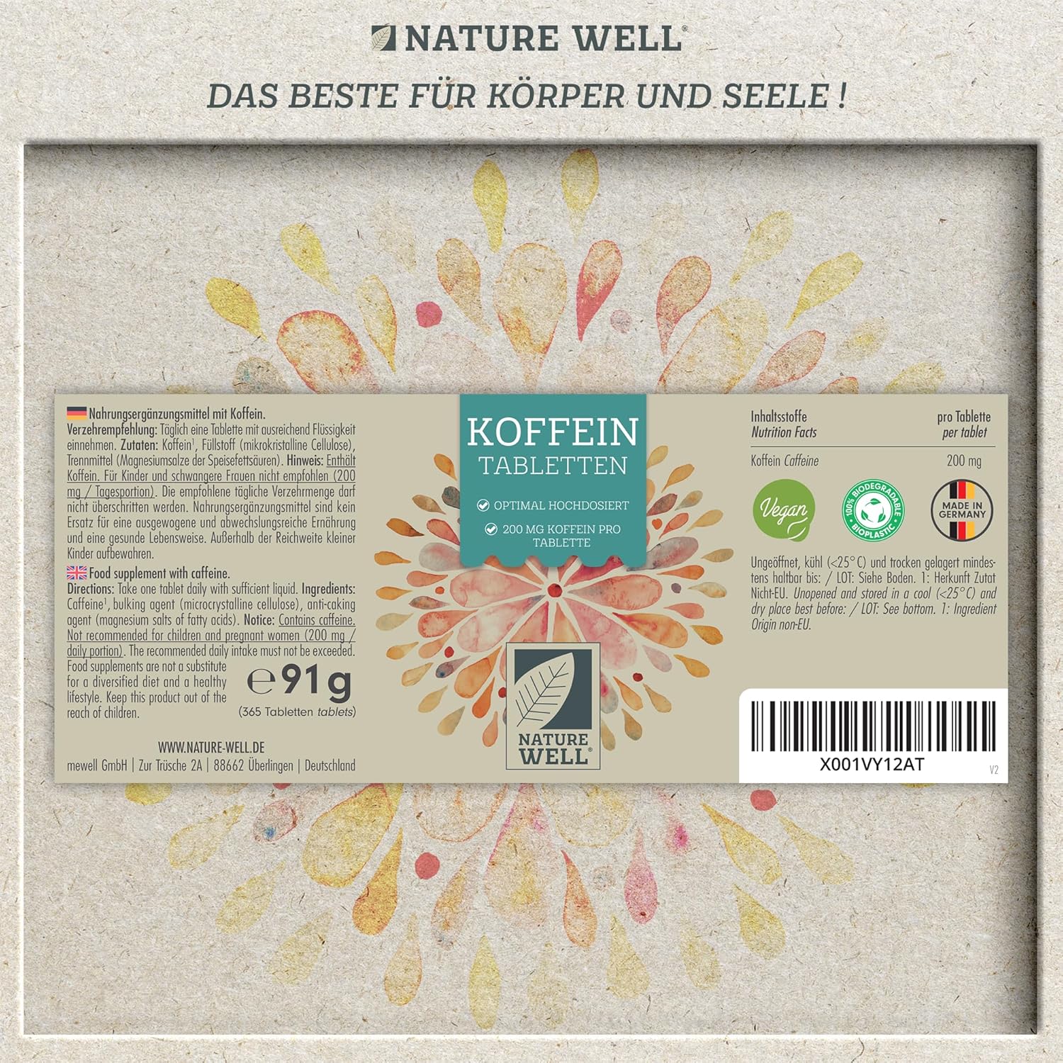 Thumbnail 5 de Koffeintabletten 365x – 200 mg Koffein pro Tablette (Vorrat für 365 Tage) – 100% vegan